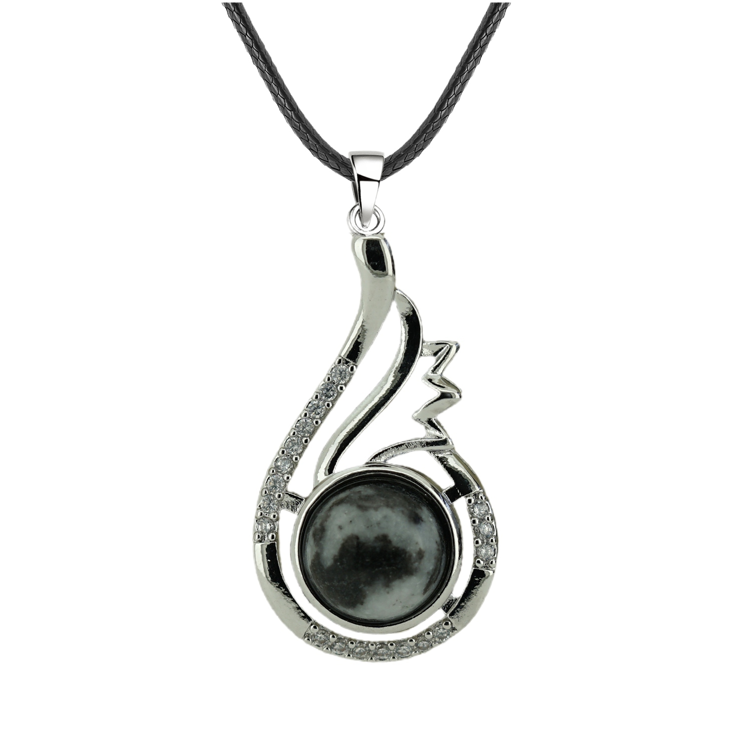 1 Pc Dainty Healing Swan Wrapped Round Crystal Stone Pendant Necklace Adjustable Wing Necklace with Diamond for Men Women