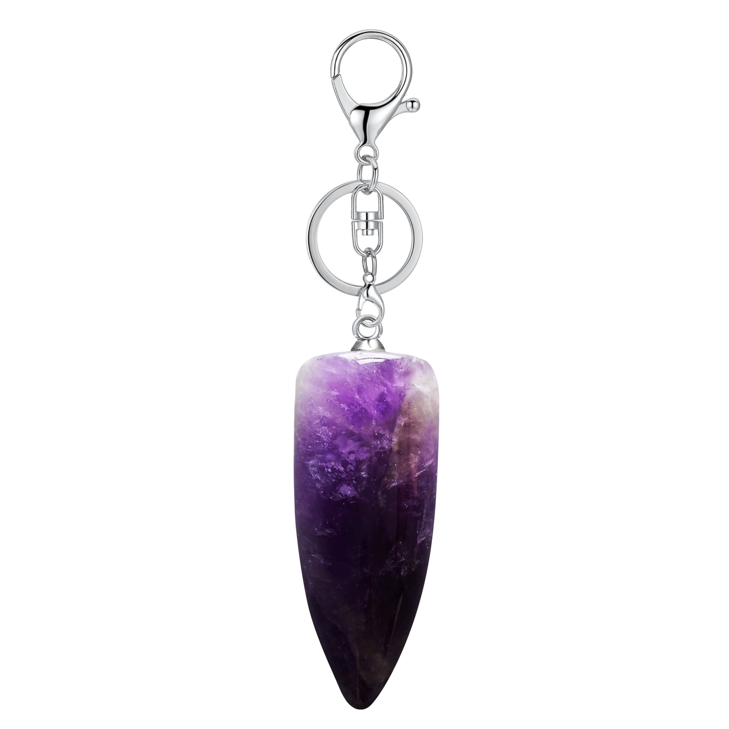 1 Pc Natural Bullet Chakra Stone Pendant Keychain Healing Energy Crystal Keyring Charms for Men Women