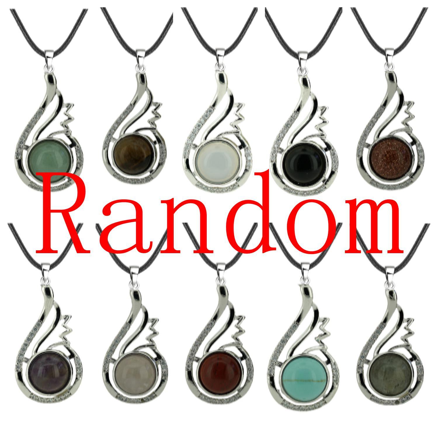 1 Pc Dainty Healing Swan Wrapped Round Crystal Stone Pendant Necklace Adjustable Wing Necklace with Diamond for Men Women