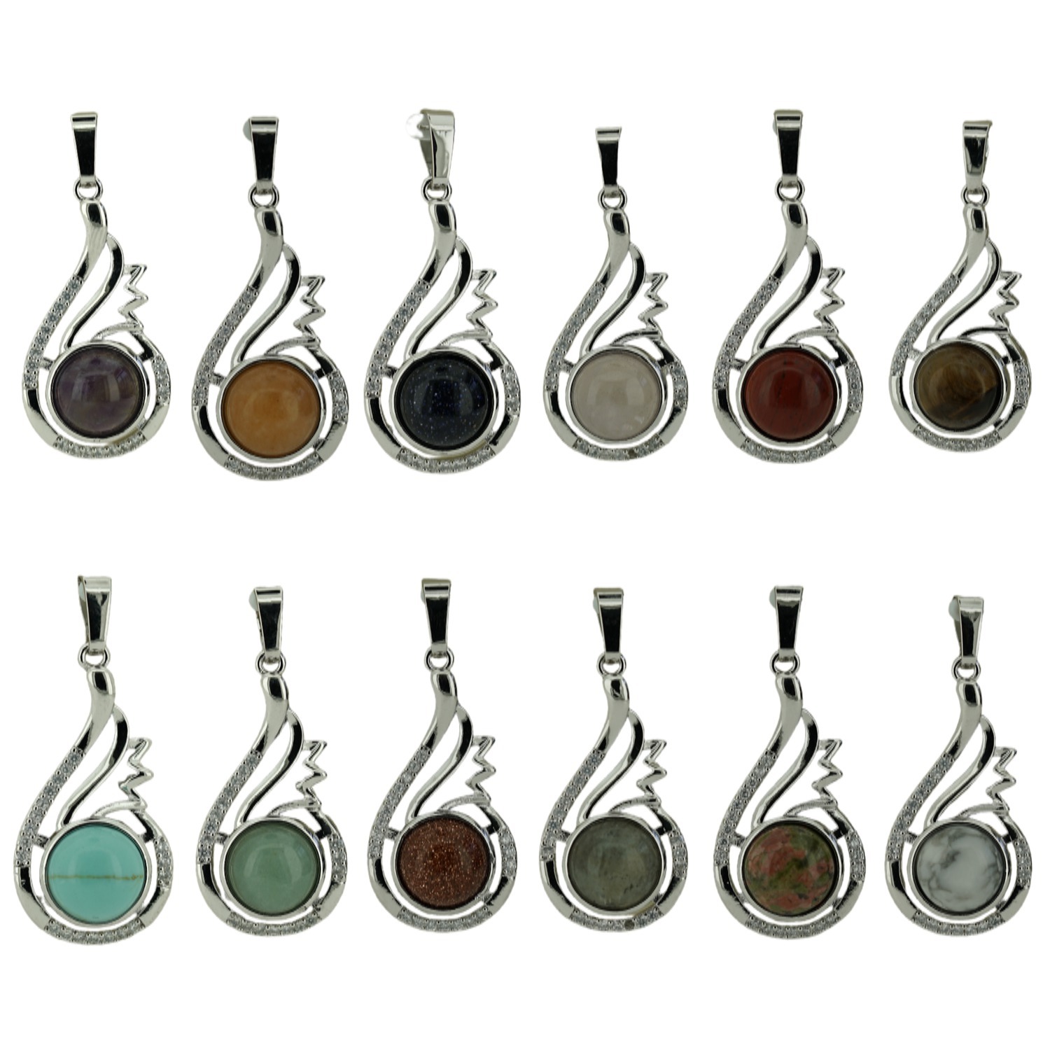 1 Pc Dainty Healing Swan Wrapped Round Crystal Stone Pendant Necklace Adjustable Wing Necklace with Diamond for Men Women