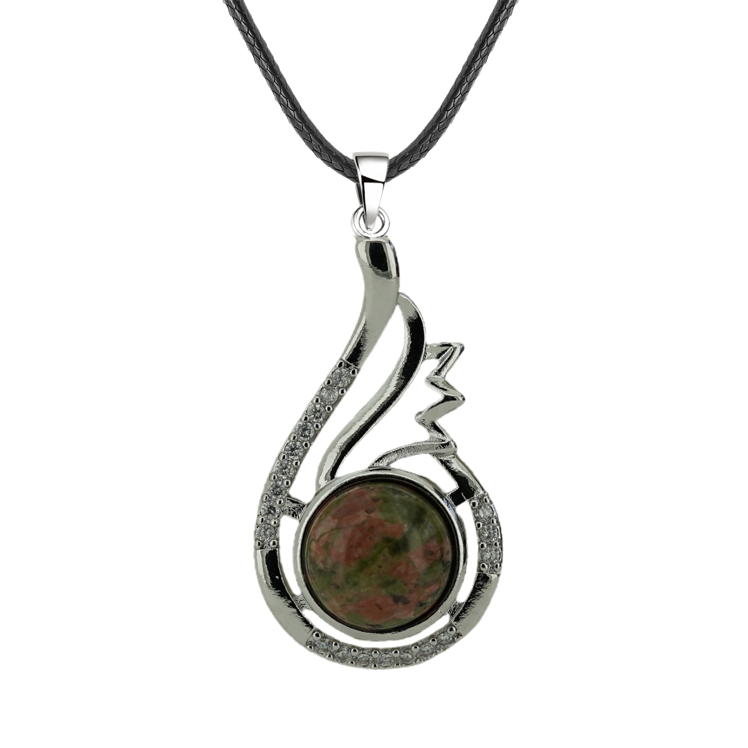 1 Pc Dainty Healing Swan Wrapped Round Crystal Stone Pendant Necklace Adjustable Wing Necklace with Diamond for Men Women