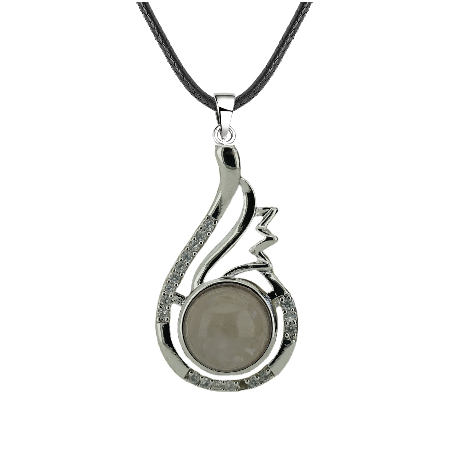 1 Pc Dainty Healing Swan Wrapped Round Crystal Stone Pendant Necklace Adjustable Wing Necklace with Diamond for Men Women