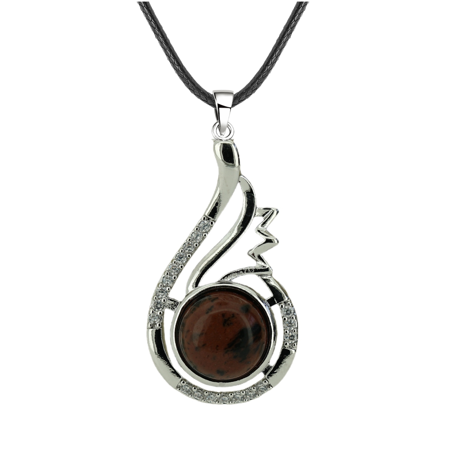 1 Pc Dainty Healing Swan Wrapped Round Crystal Stone Pendant Necklace Adjustable Wing Necklace with Diamond for Men Women