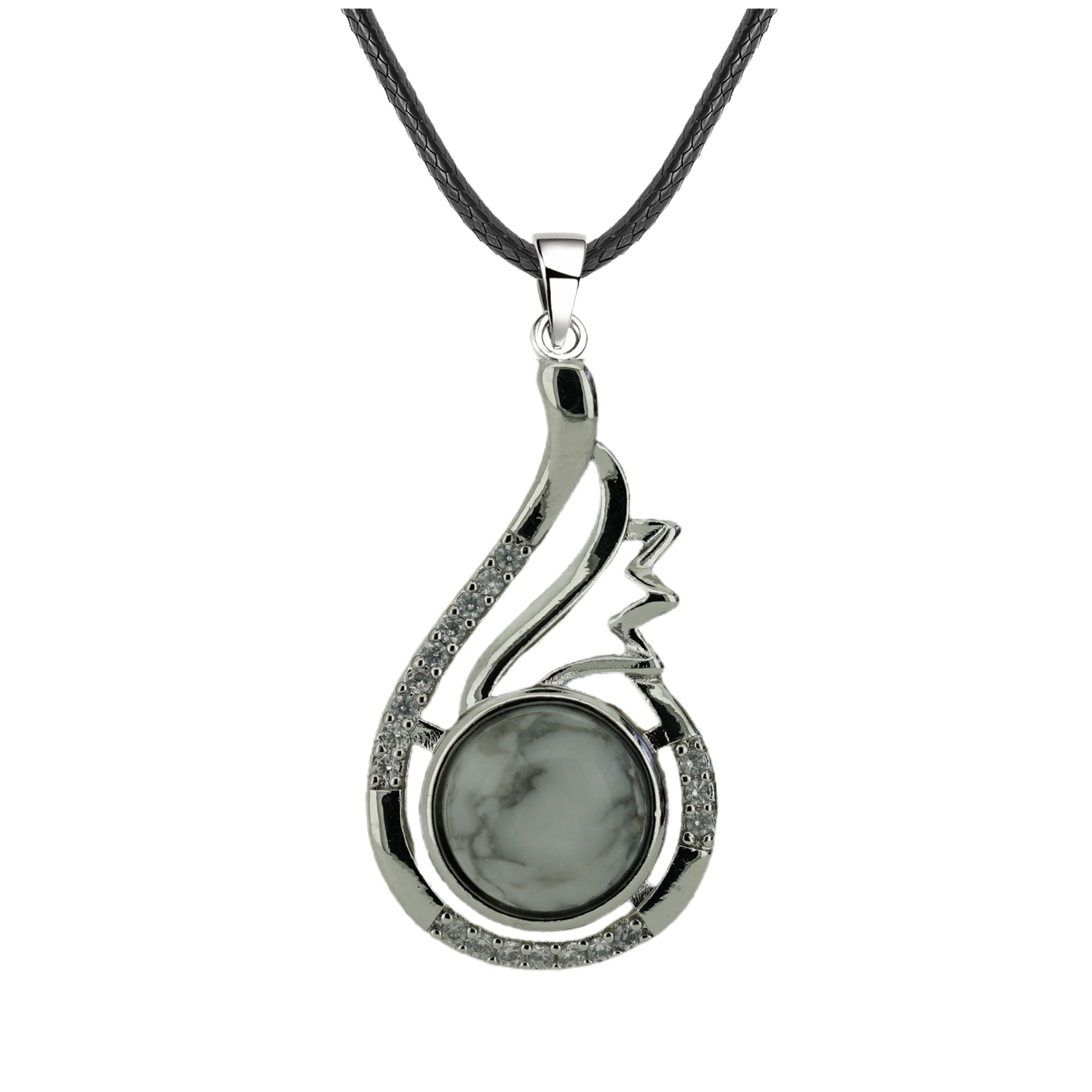 1 Pc Dainty Healing Swan Wrapped Round Crystal Stone Pendant Necklace Adjustable Wing Necklace with Diamond for Men Women