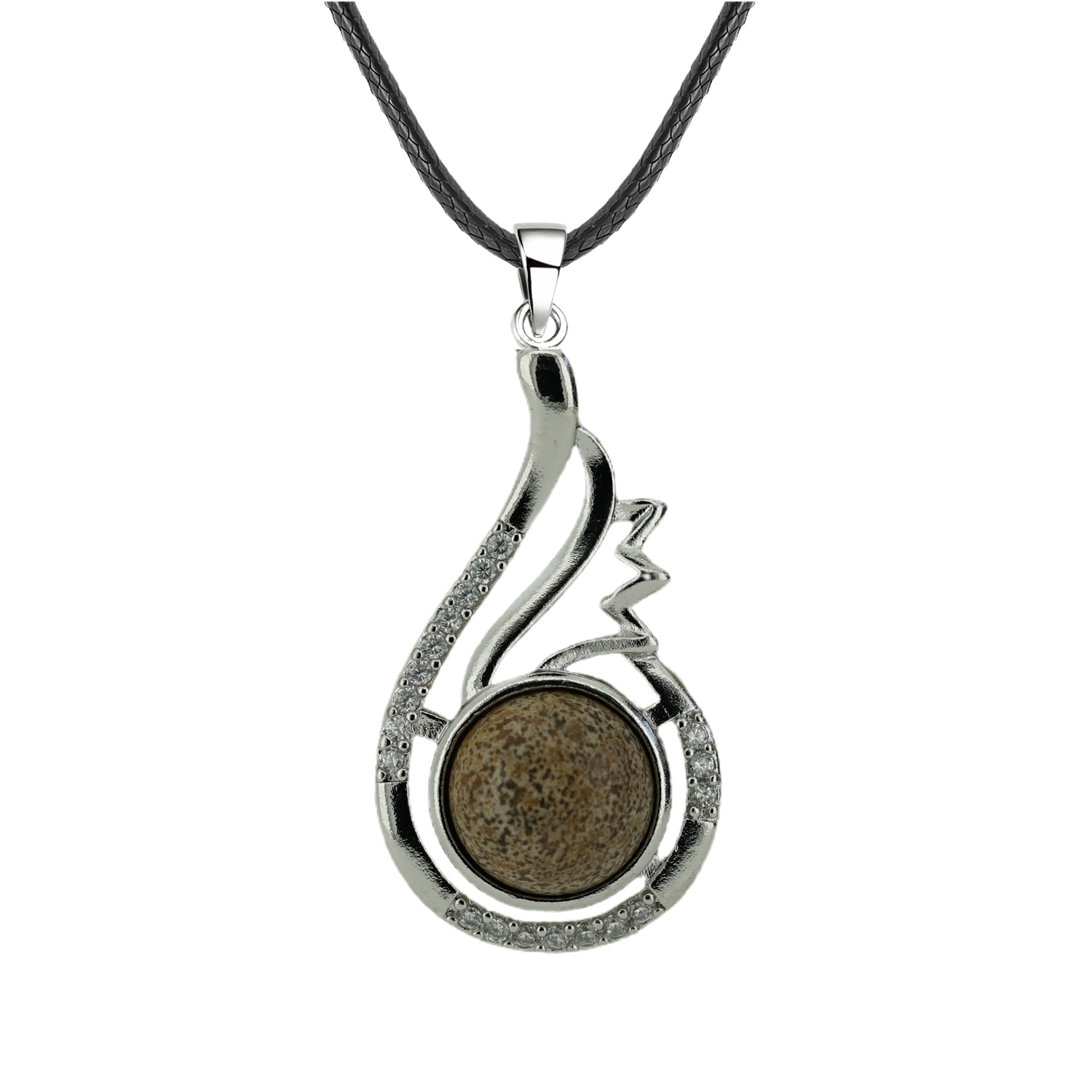 1 Pc Dainty Healing Swan Wrapped Round Crystal Stone Pendant Necklace Adjustable Wing Necklace with Diamond for Men Women