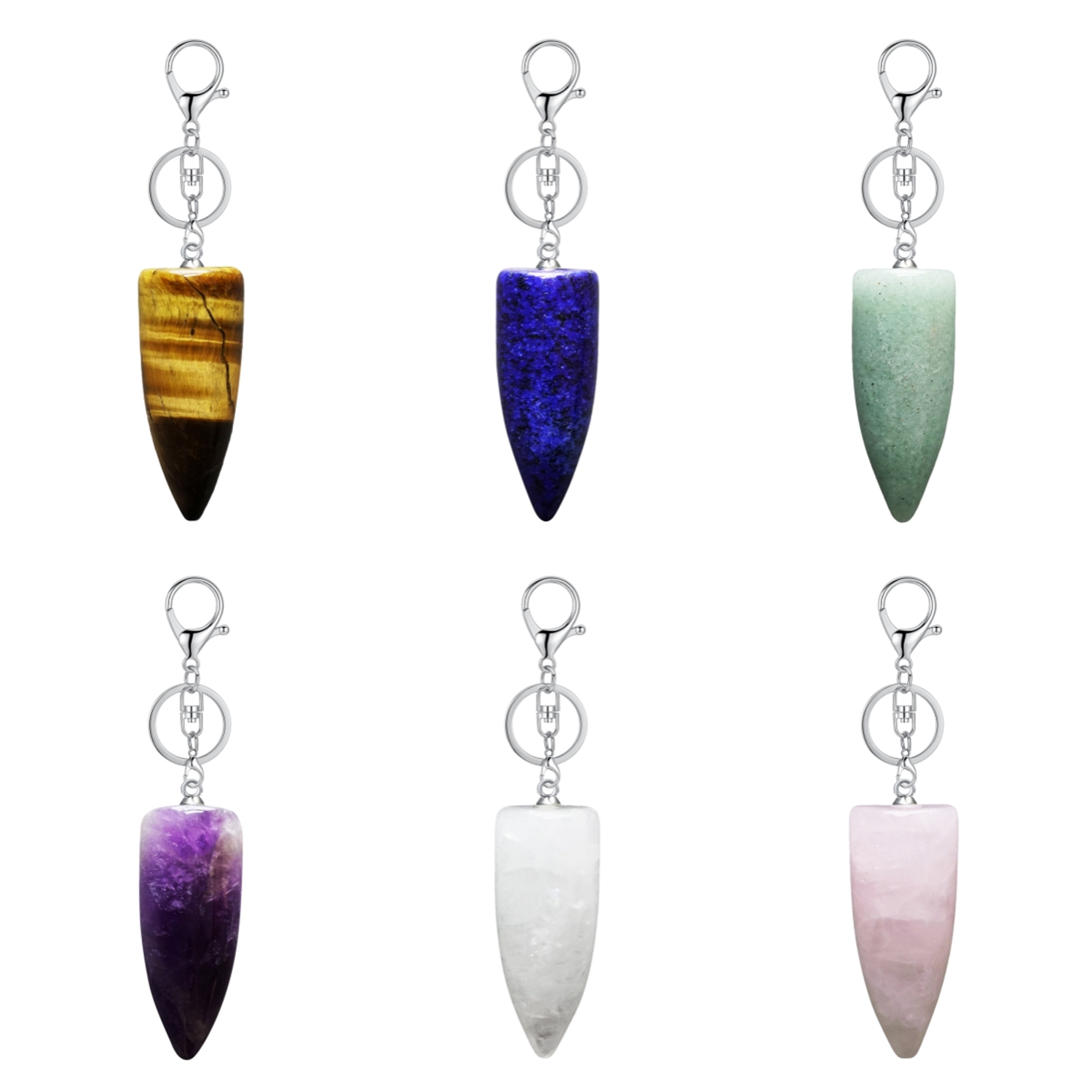 1 Pc Natural Bullet Chakra Stone Pendant Keychain Healing Energy Crystal Keyring Charms for Men Women