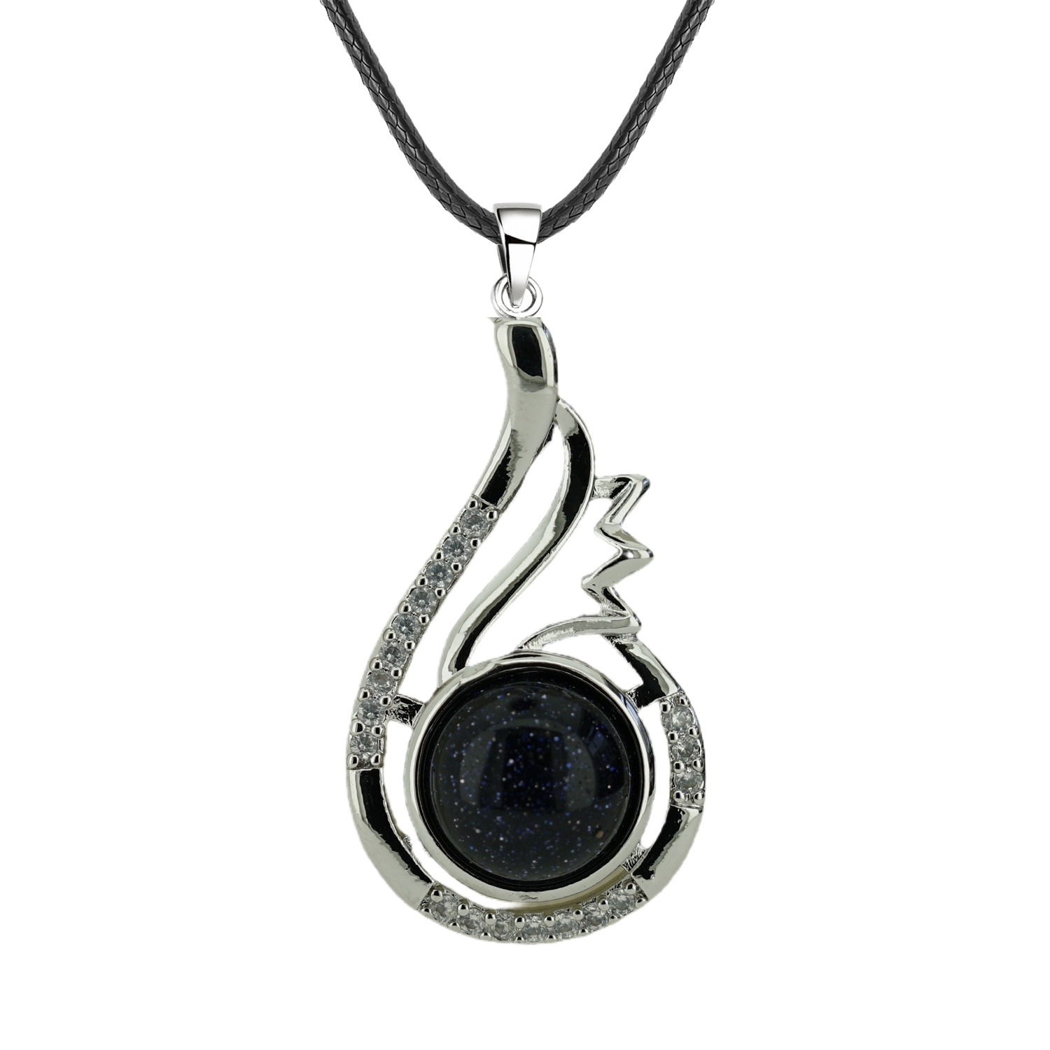 1 Pc Dainty Healing Swan Wrapped Round Crystal Stone Pendant Necklace Adjustable Wing Necklace with Diamond for Men Women