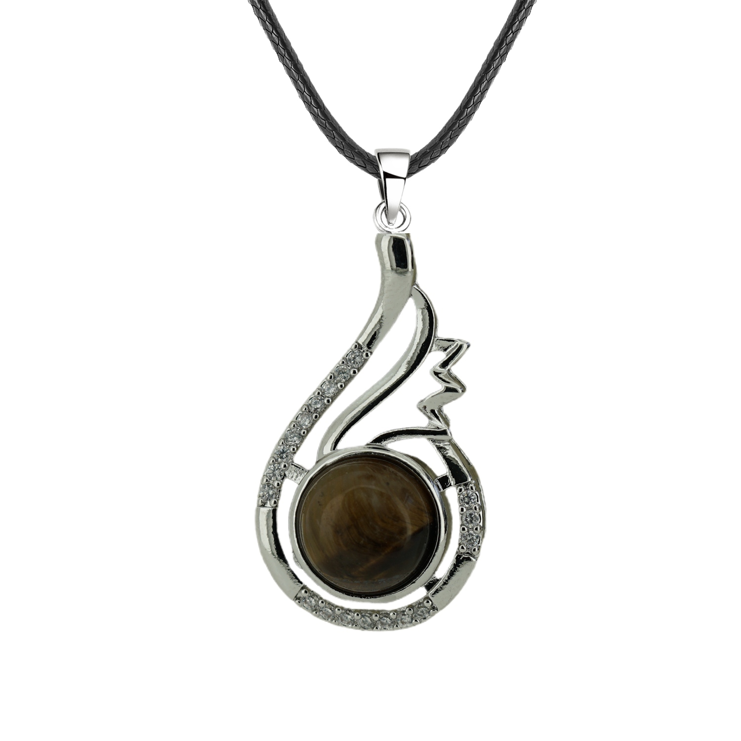 1 Pc Dainty Healing Swan Wrapped Round Crystal Stone Pendant Necklace Adjustable Wing Necklace with Diamond for Men Women