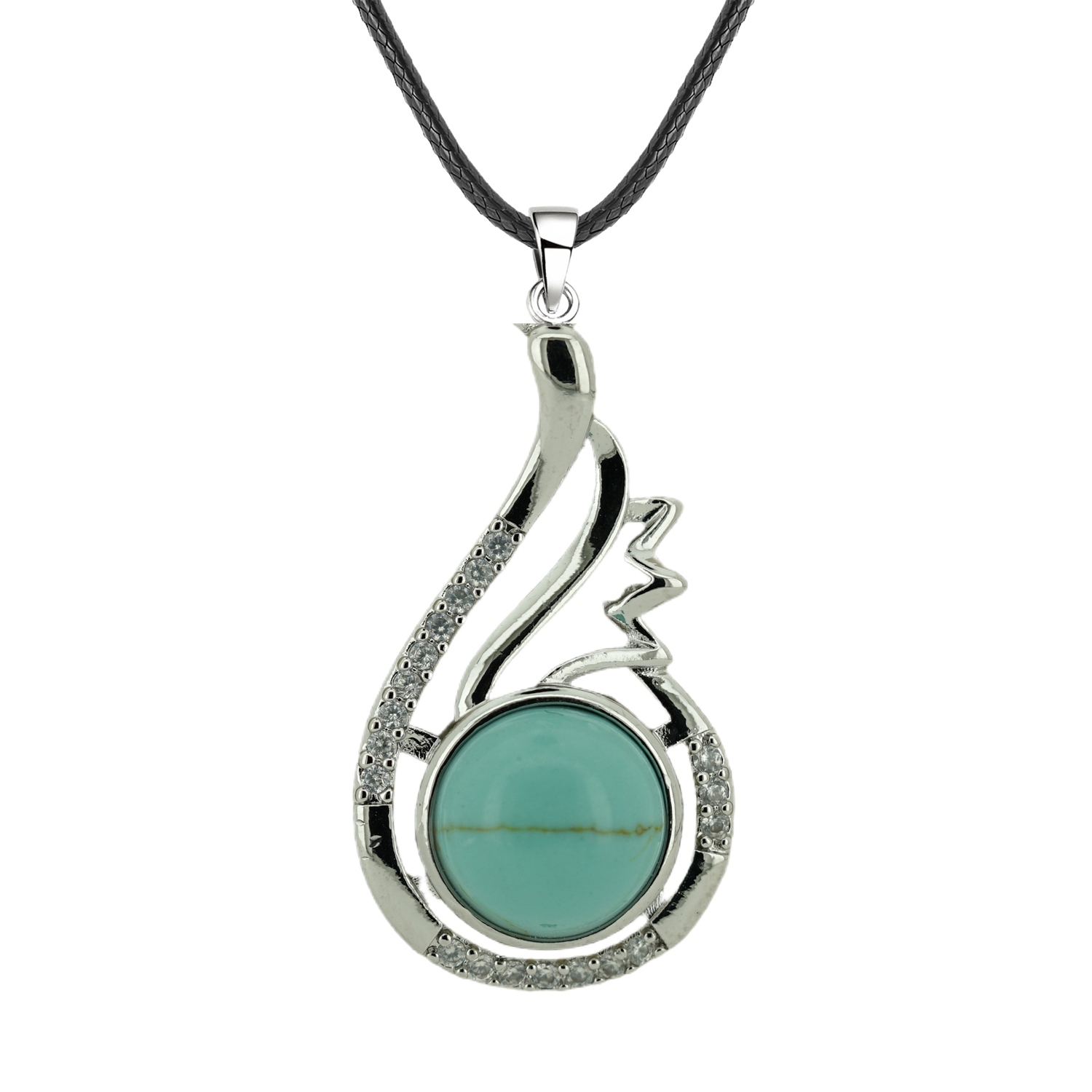 1 Pc Dainty Healing Swan Wrapped Round Crystal Stone Pendant Necklace Adjustable Wing Necklace with Diamond for Men Women