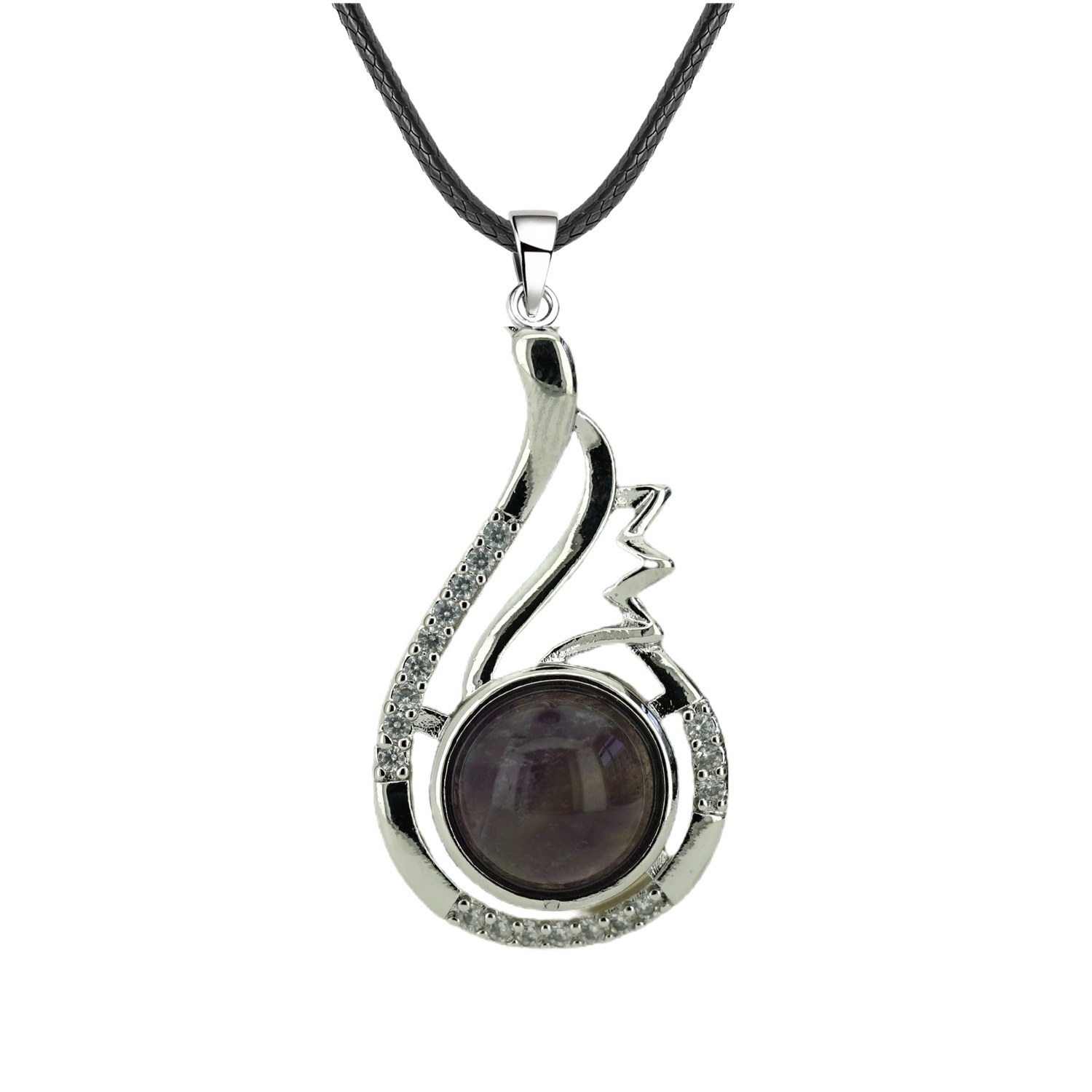 1 Pc Dainty Healing Swan Wrapped Round Crystal Stone Pendant Necklace Adjustable Wing Necklace with Diamond for Men Women