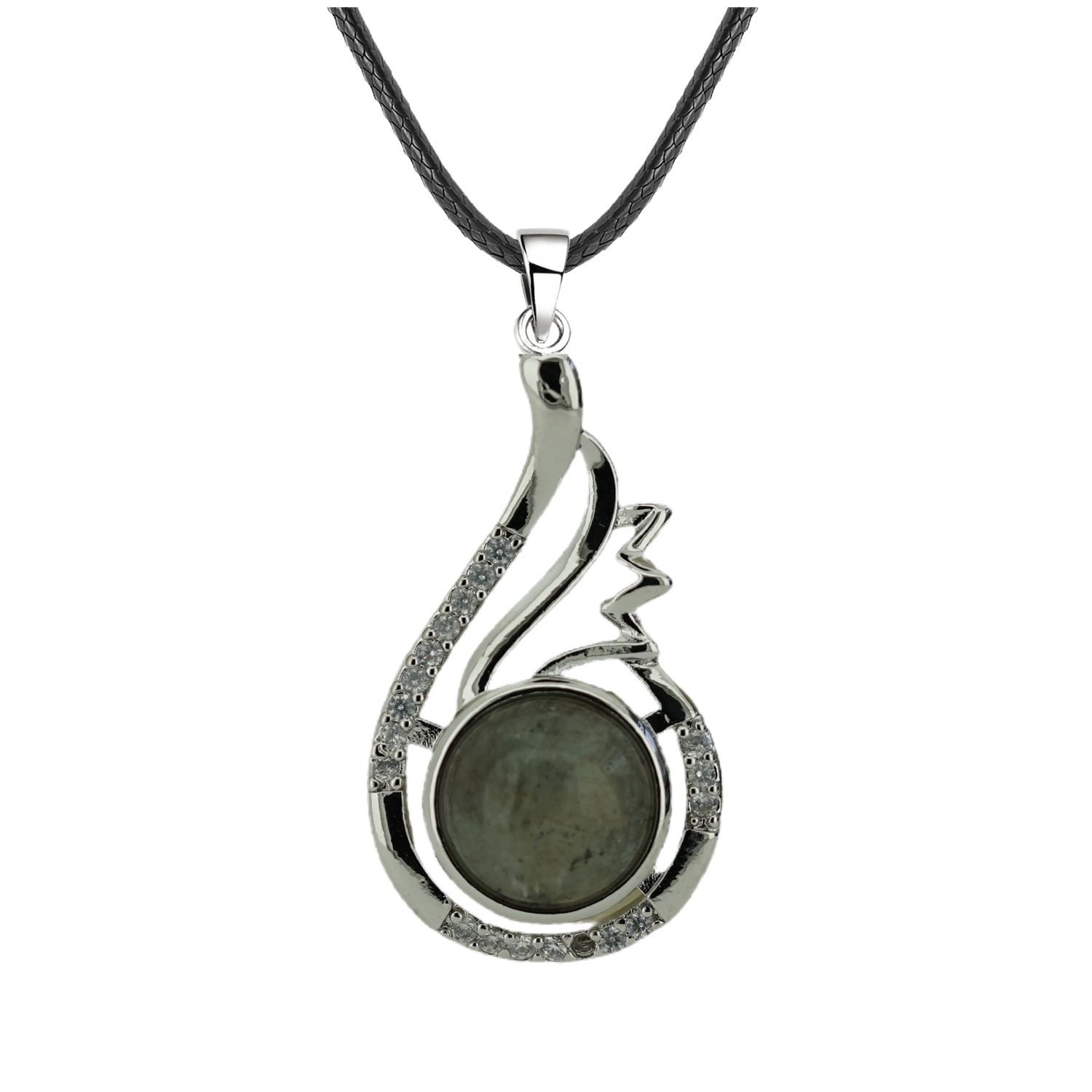 1 Pc Dainty Healing Swan Wrapped Round Crystal Stone Pendant Necklace Adjustable Wing Necklace with Diamond for Men Women