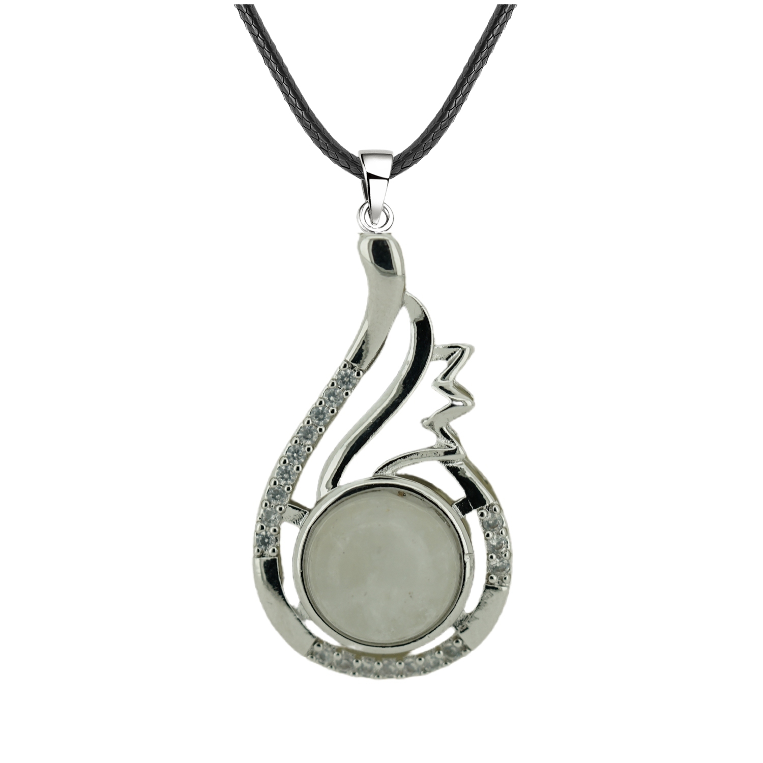 1 Pc Dainty Healing Swan Wrapped Round Crystal Stone Pendant Necklace Adjustable Wing Necklace with Diamond for Men Women