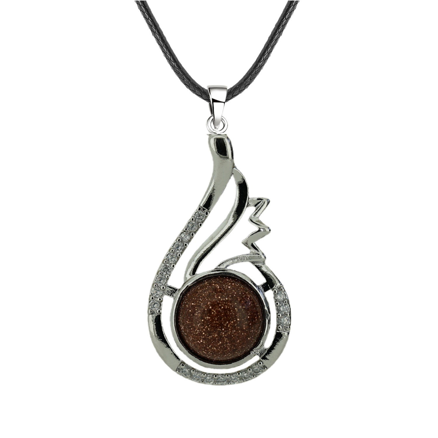 1 Pc Dainty Healing Swan Wrapped Round Crystal Stone Pendant Necklace Adjustable Wing Necklace with Diamond for Men Women