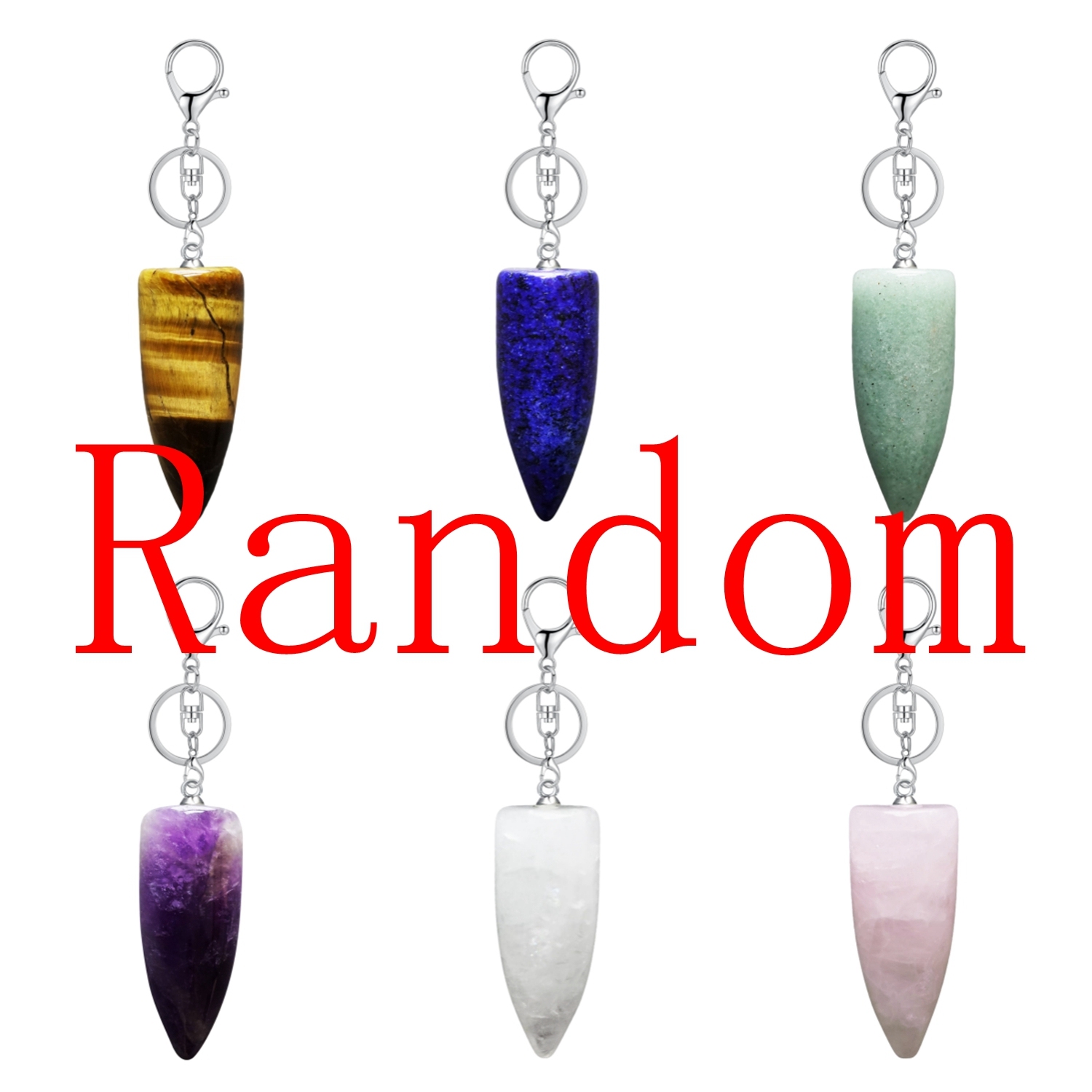 1 Pc Natural Bullet Chakra Stone Pendant Keychain Healing Energy Crystal Keyring Charms for Men Women
