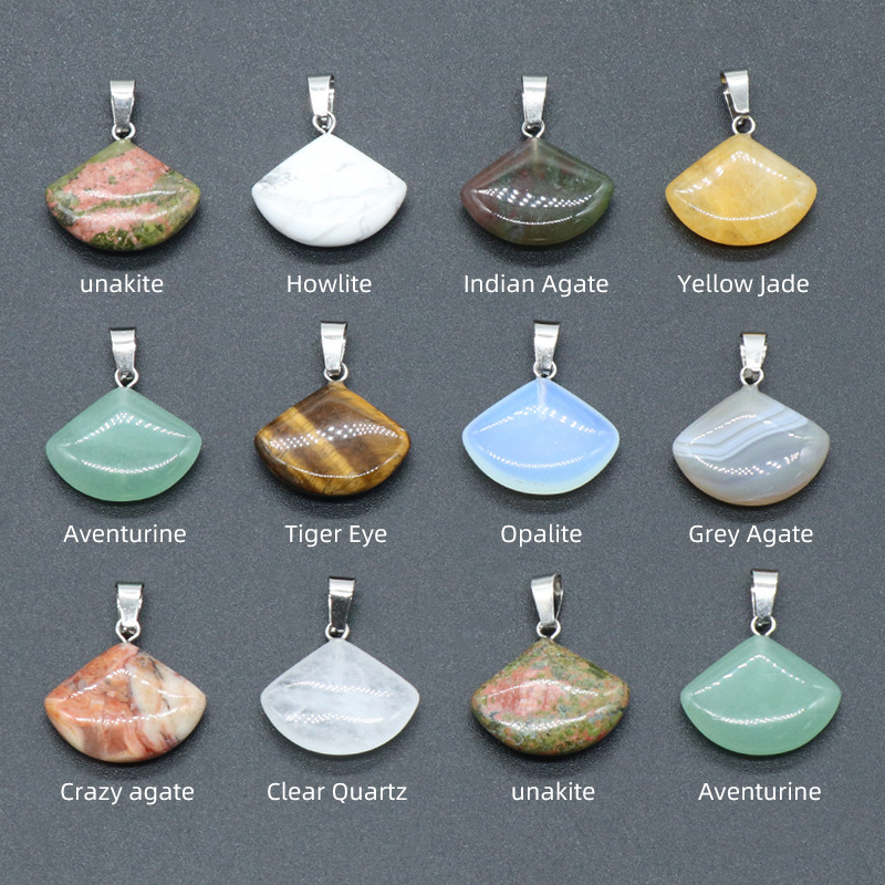 1 Pc Healing Natural Semi-precious Crystal Stone Fanshaped Pendant for Jewelry Making
