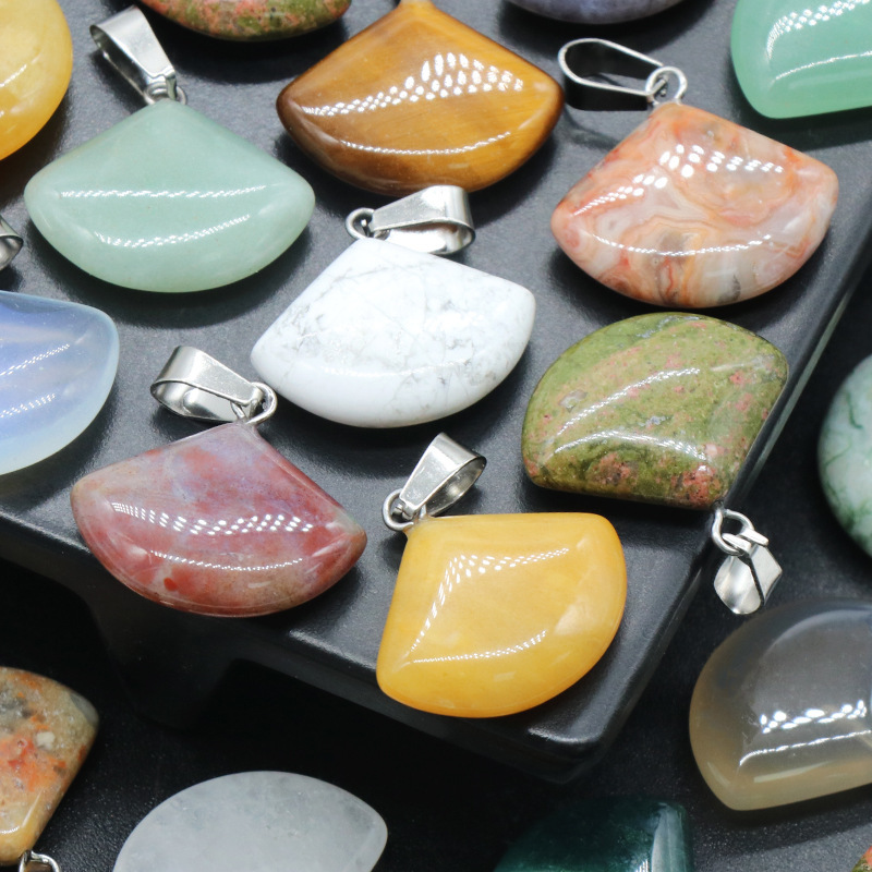 1 Pc Healing Natural Semi-precious Crystal Stone Fanshaped Pendant for Jewelry Making