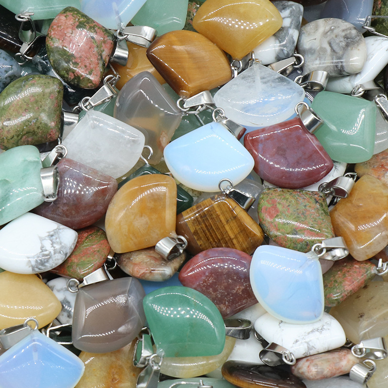 1 Pc Healing Natural Semi-precious Crystal Stone Fanshaped Pendant for Jewelry Making