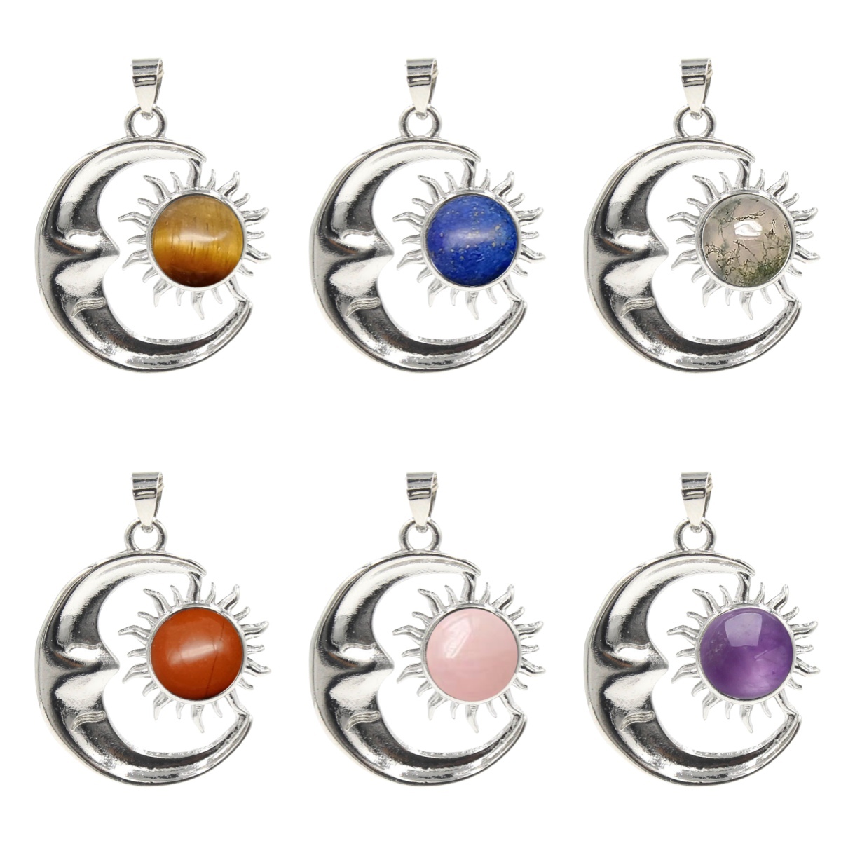 1 Pc Vintage Sun and Moon Natural Crystal Pendant for Jewelry Making