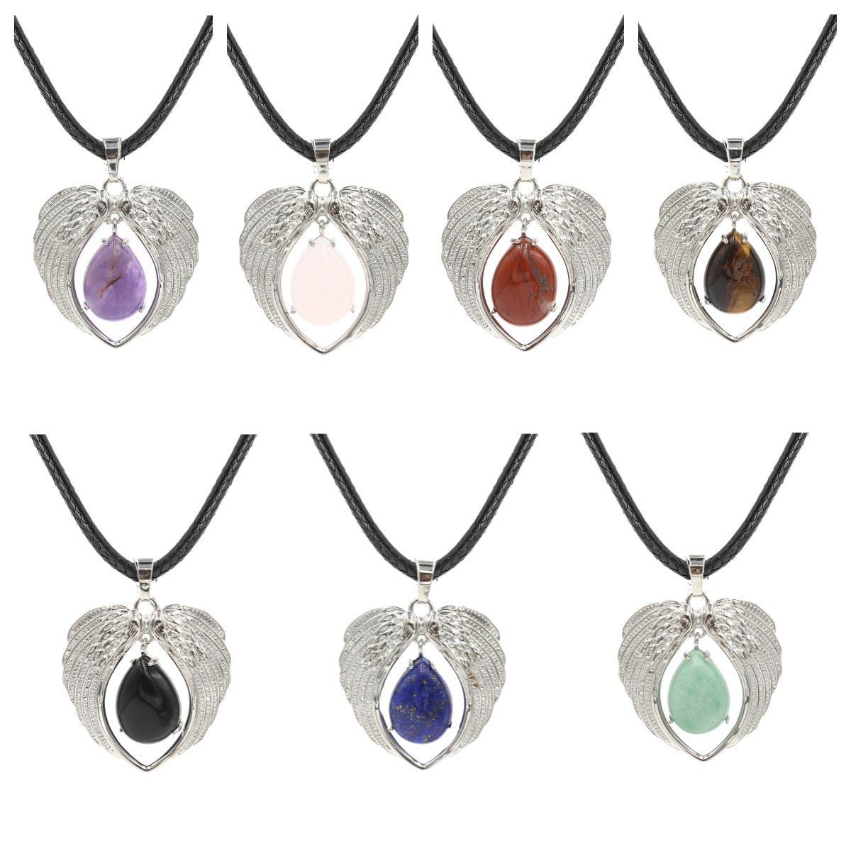 1 Pc Angel Wings Embracing Water Drop Stone Pendant Necklace Charms Healing Natural Crystal Jewelry