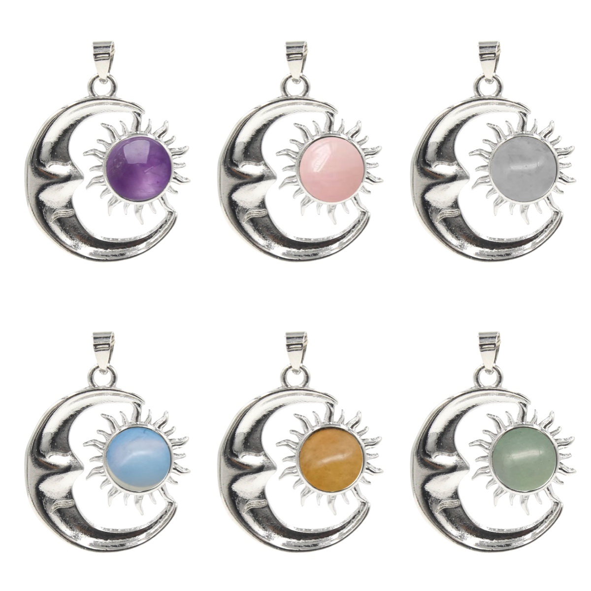 1 Pc Vintage Sun and Moon Natural Crystal Pendant for Jewelry Making