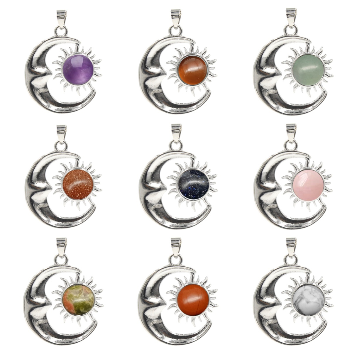 1 Pc Vintage Sun and Moon Natural Crystal Pendant for Jewelry Making
