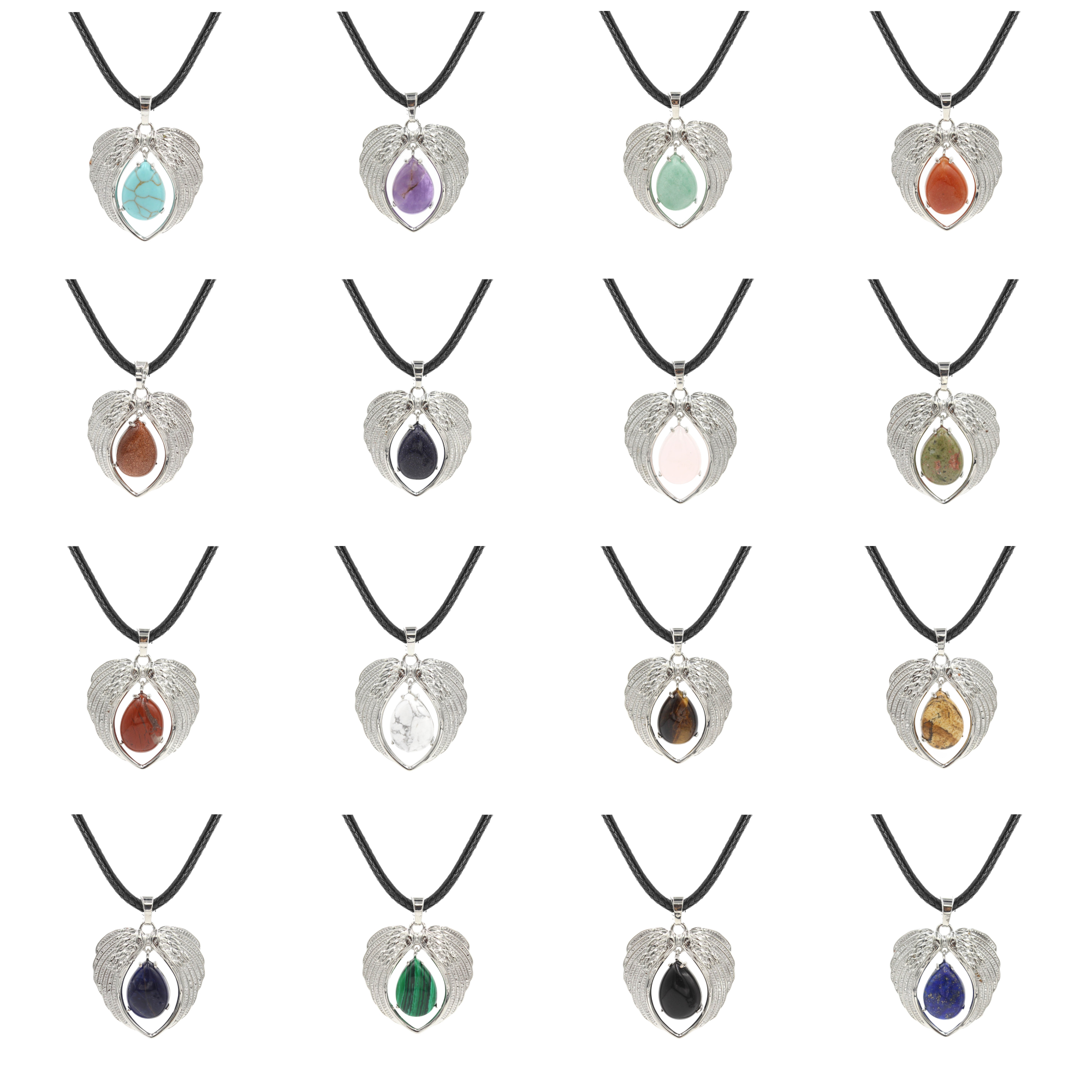 1 Pc Angel Wings Embracing Water Drop Stone Pendant Necklace Charms Healing Natural Crystal Jewelry