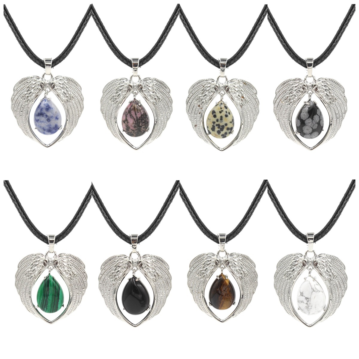 1 Pc Angel Wings Embracing Water Drop Stone Pendant Necklace Charms Healing Natural Crystal Jewelry