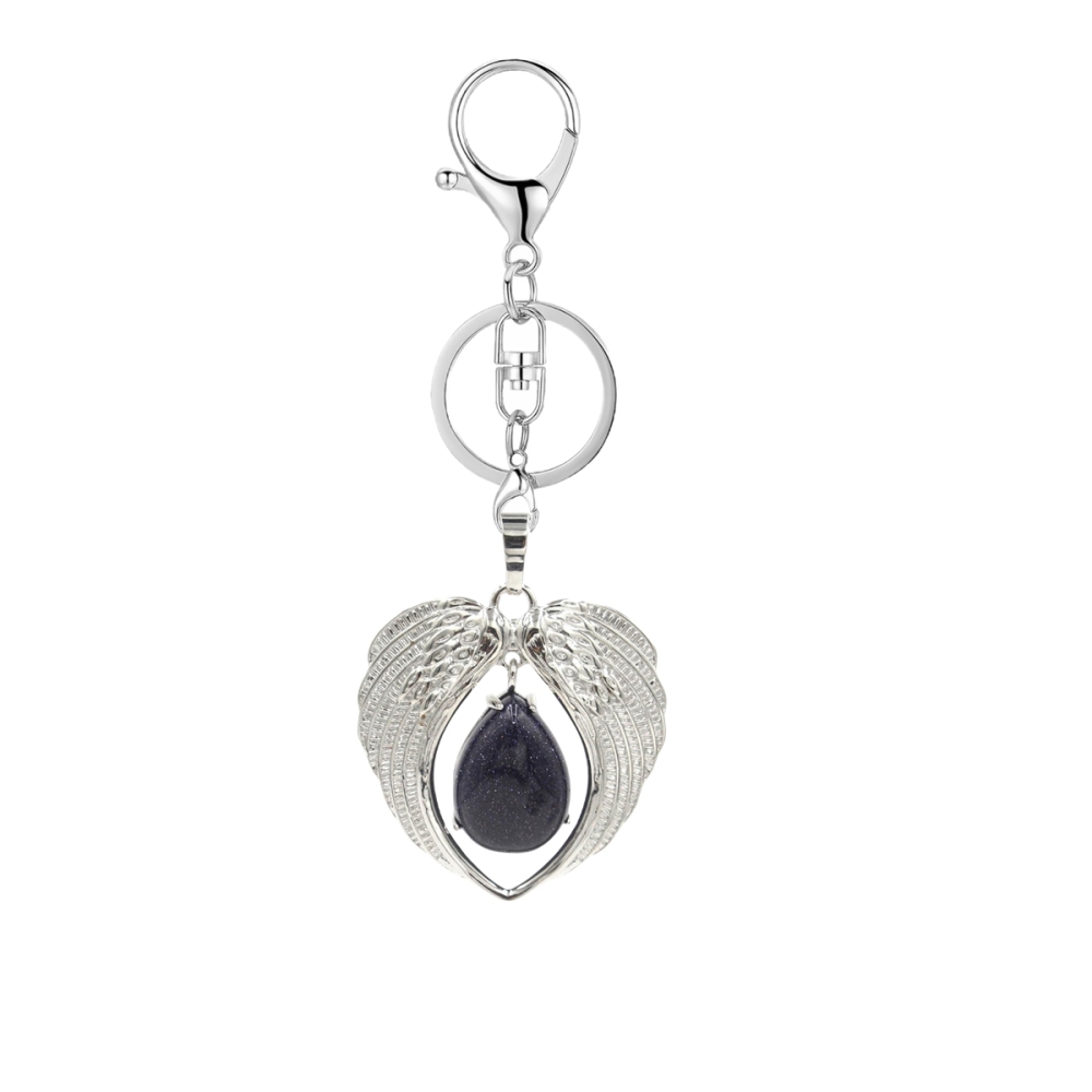1 Pc Angel Wings Embracing Water Drop Stone Pendant Keychain Charms Healing Natural Crystal Silver Alloy Keyring