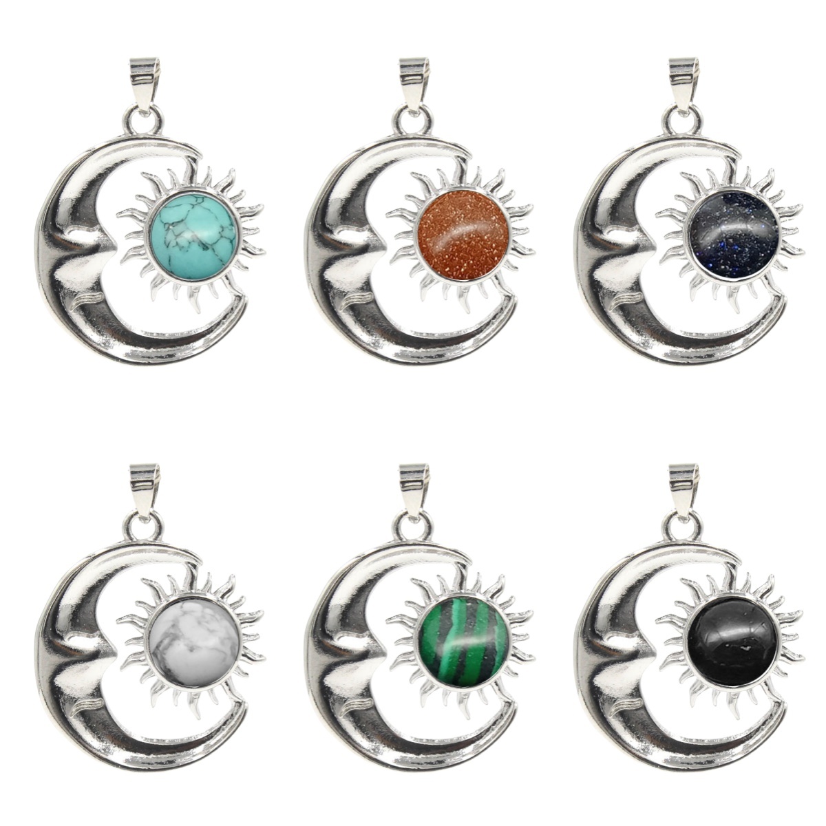1 Pc Vintage Sun and Moon Natural Crystal Pendant for Jewelry Making