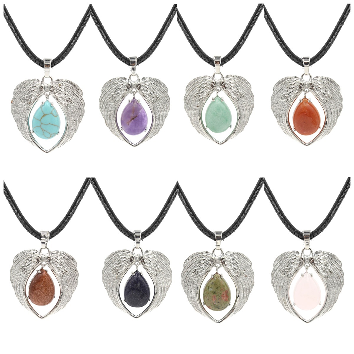 1 Pc Angel Wings Embracing Water Drop Stone Pendant Necklace Charms Healing Natural Crystal Jewelry