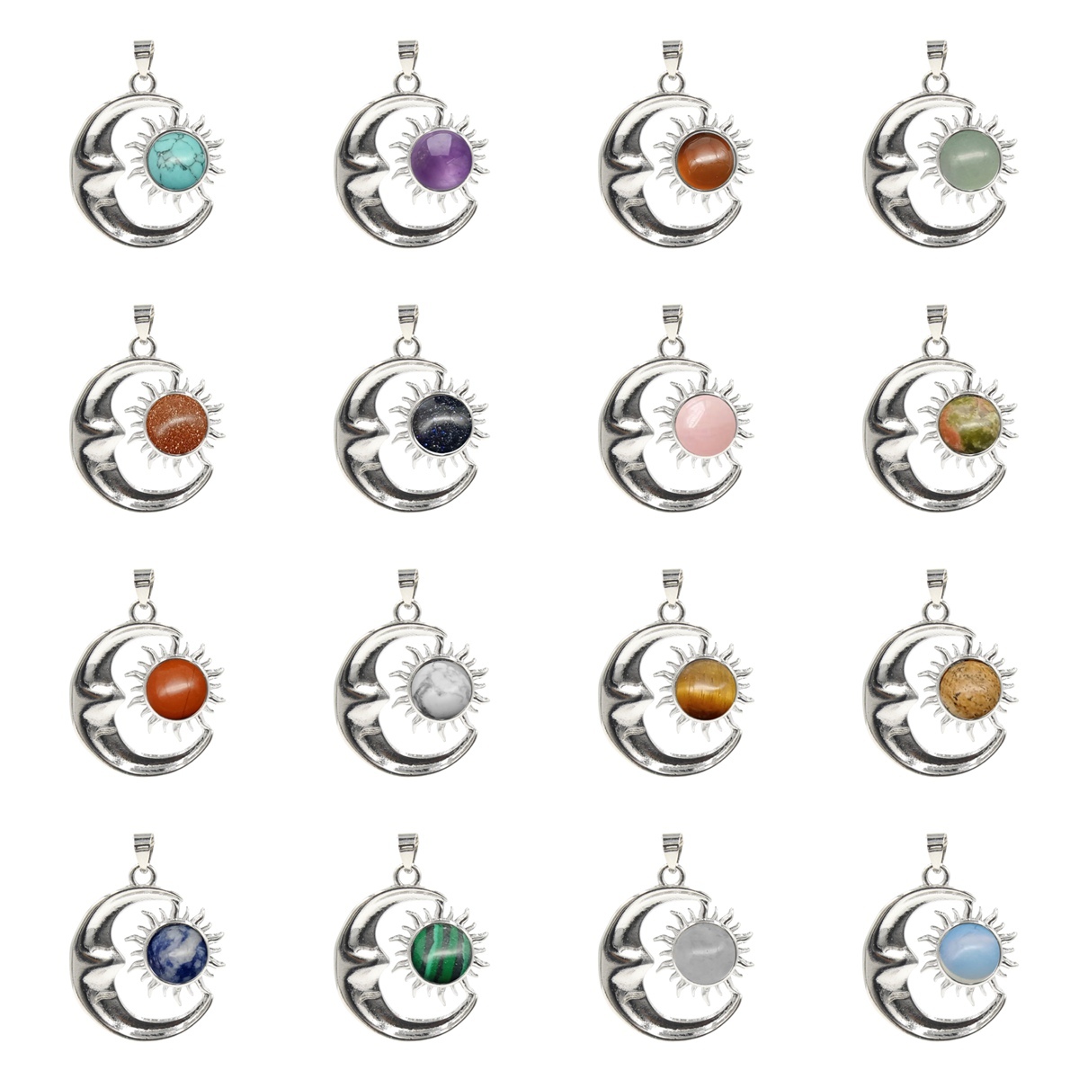 1 Pc Vintage Sun and Moon Natural Crystal Pendant for Jewelry Making