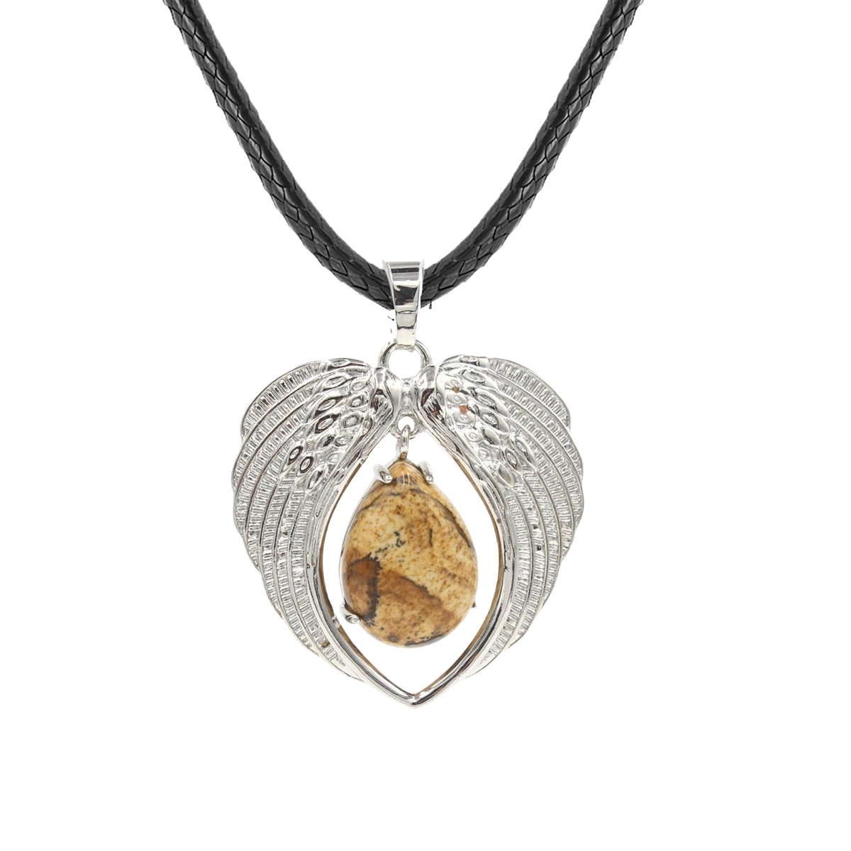 1 Pc Angel Wings Embracing Water Drop Stone Pendant Necklace Charms Healing Natural Crystal Jewelry