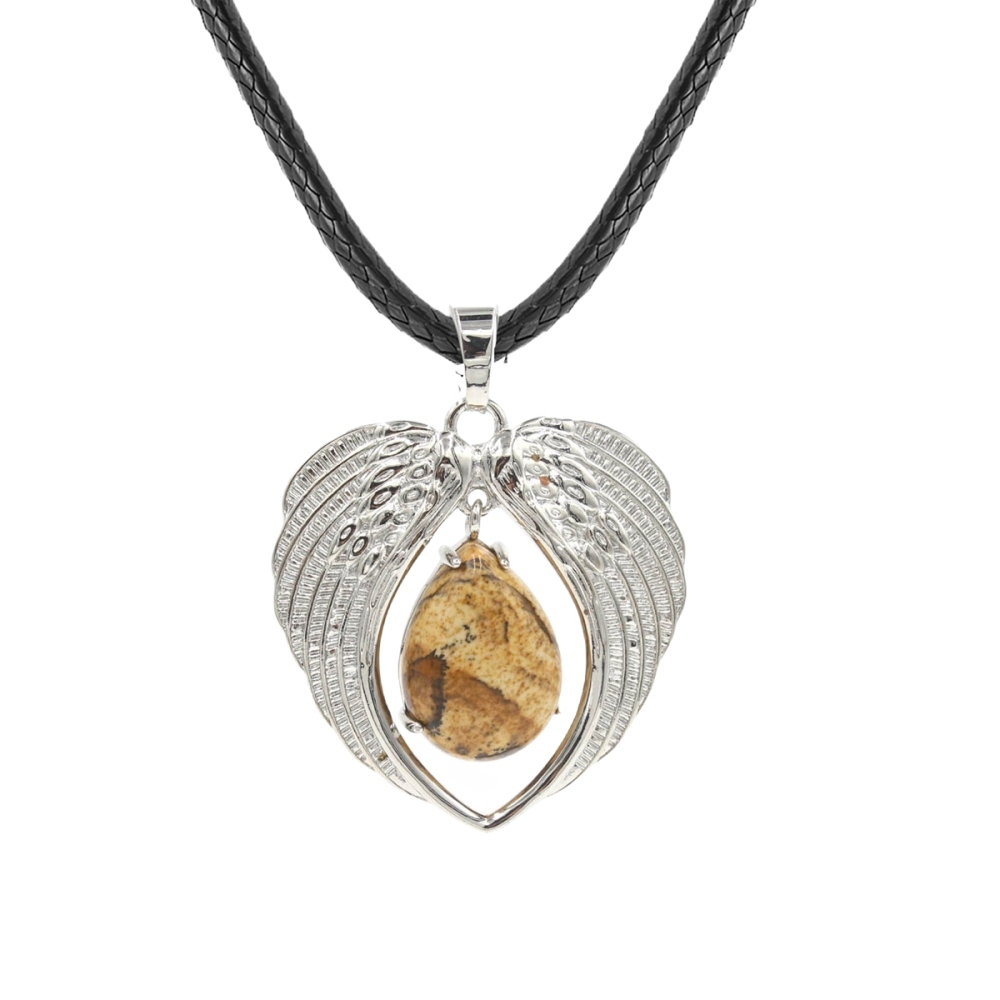 1 Pc Angel Wings Embracing Water Drop Stone Pendant Necklace Charms Healing Natural Crystal Jewelry
