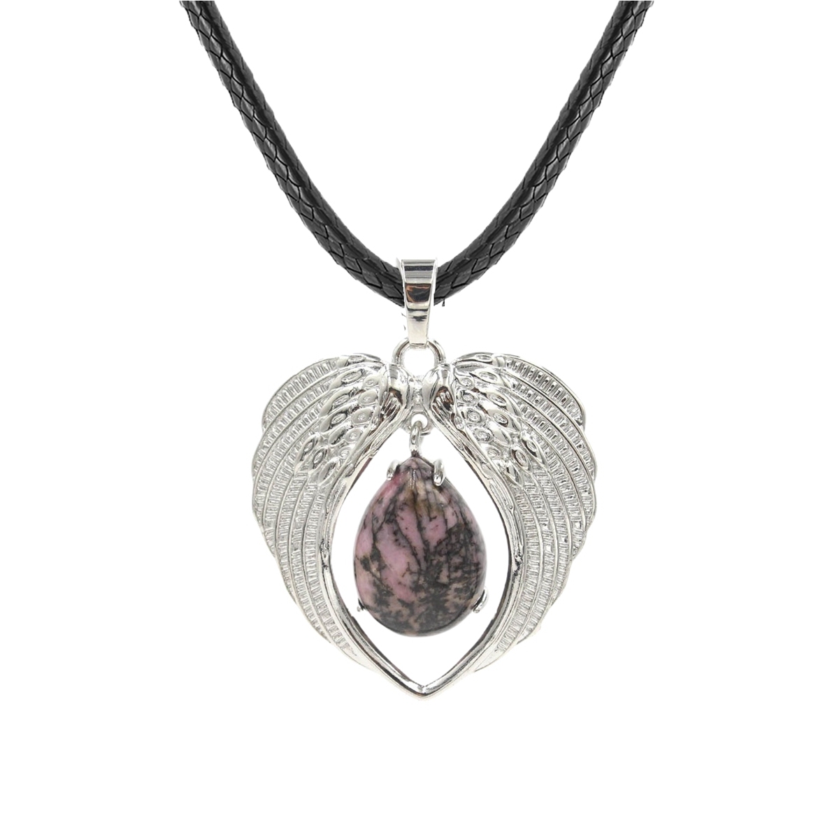 1 Pc Angel Wings Embracing Water Drop Stone Pendant Necklace Charms Healing Natural Crystal Jewelry