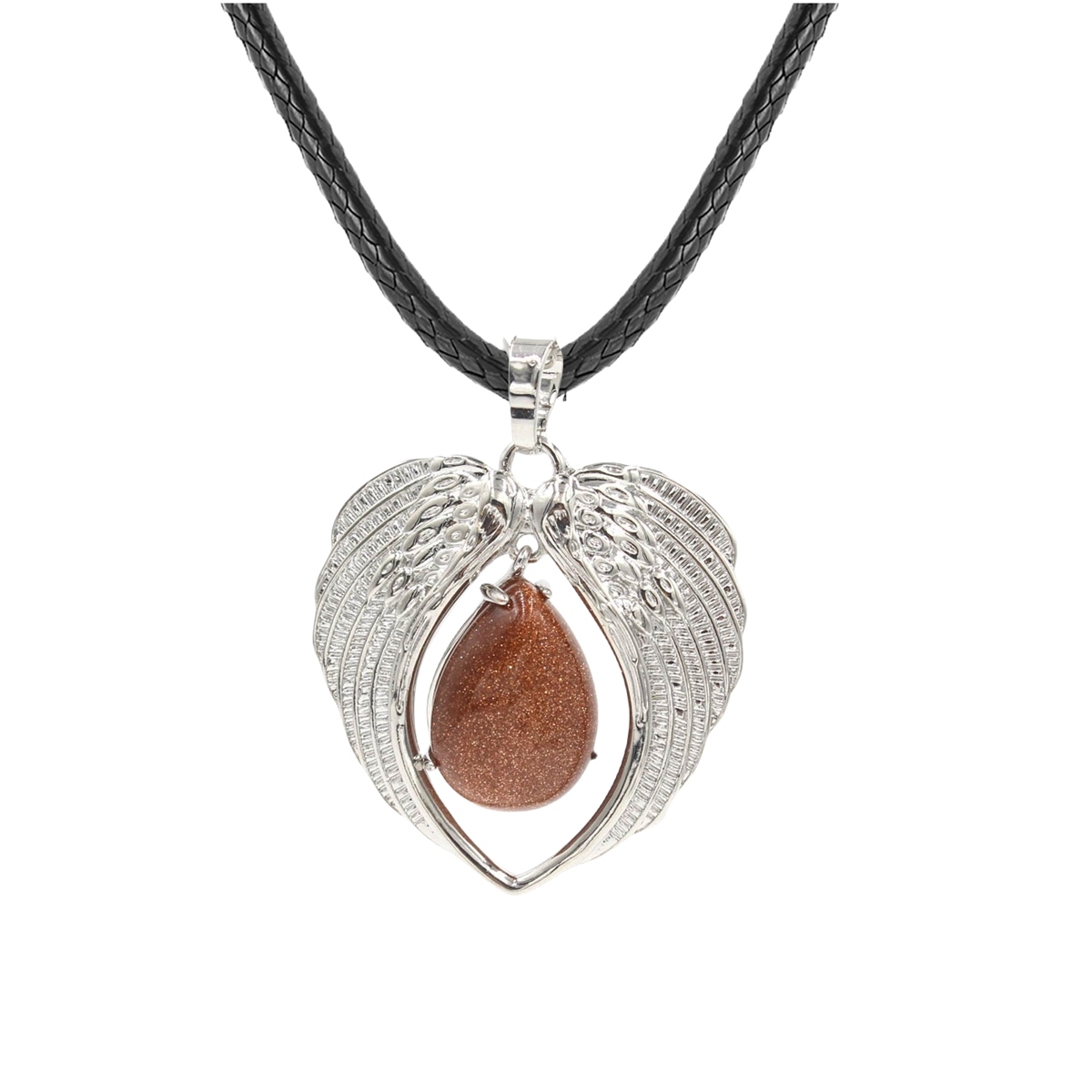 1 Pc Angel Wings Embracing Water Drop Stone Pendant Necklace Charms Healing Natural Crystal Jewelry