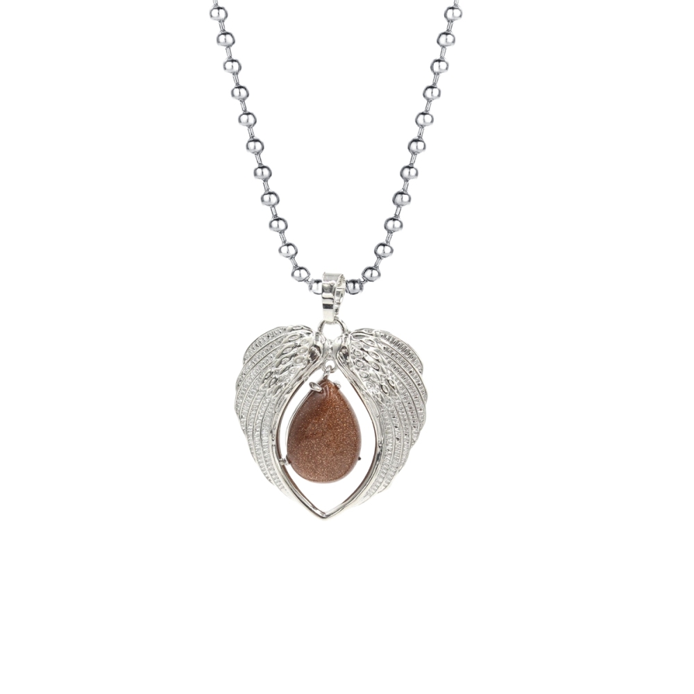 1 Pc Angel Wings Embracing Water Drop Stone Pendant Necklace Charms Healing Natural Crystal Silver Alloy Jewelry