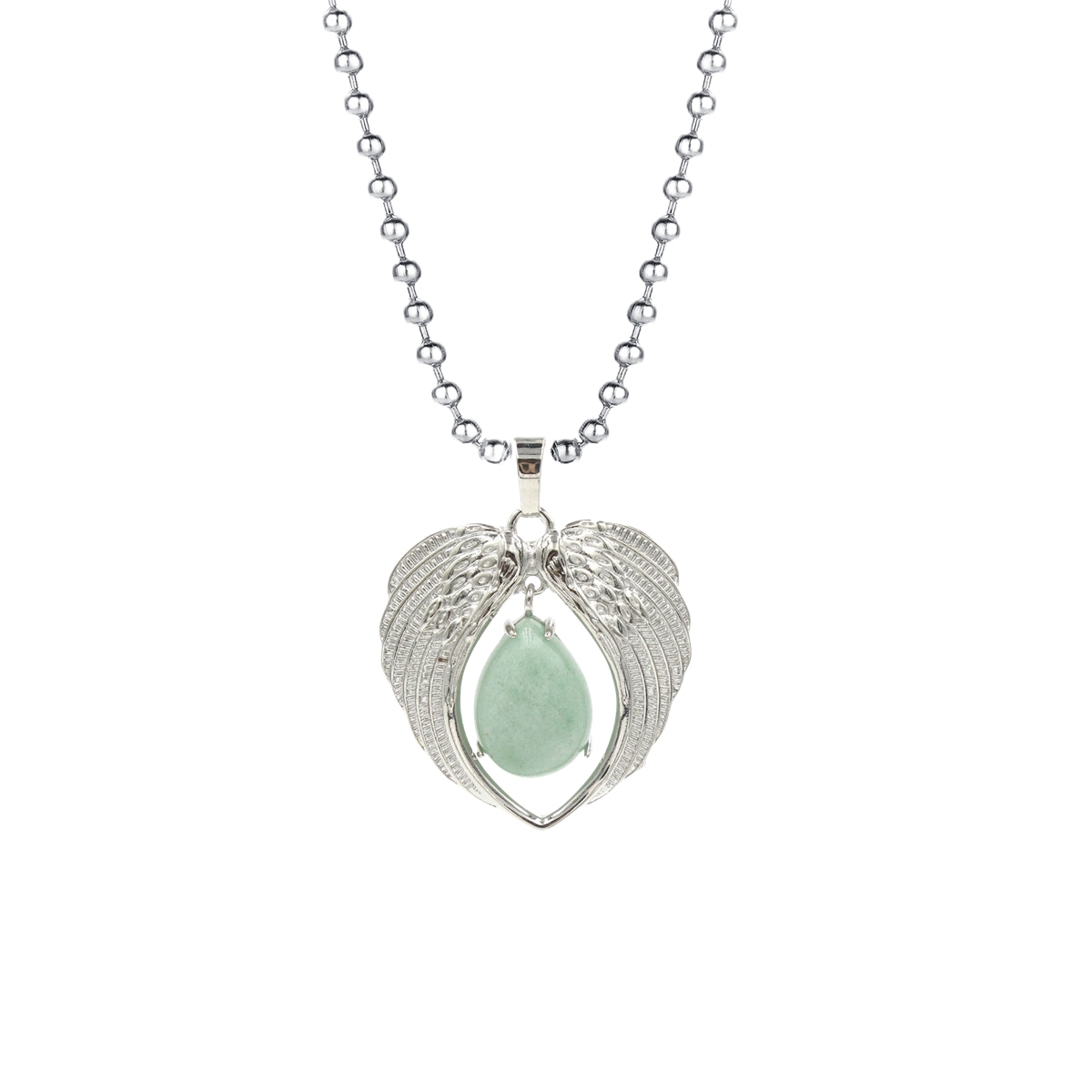 1 Pc Angel Wings Embracing Water Drop Stone Pendant Necklace Charms Healing Natural Crystal Silver Alloy Jewelry