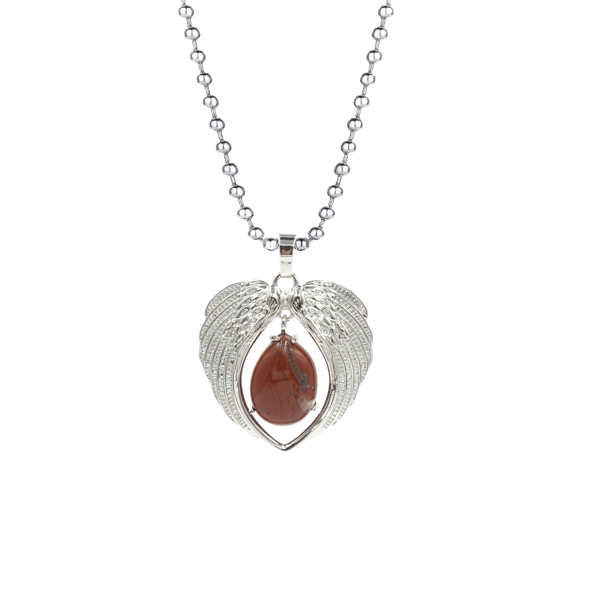 1 Pc Angel Wings Embracing Water Drop Stone Pendant Necklace Charms Healing Natural Crystal Silver Alloy Jewelry