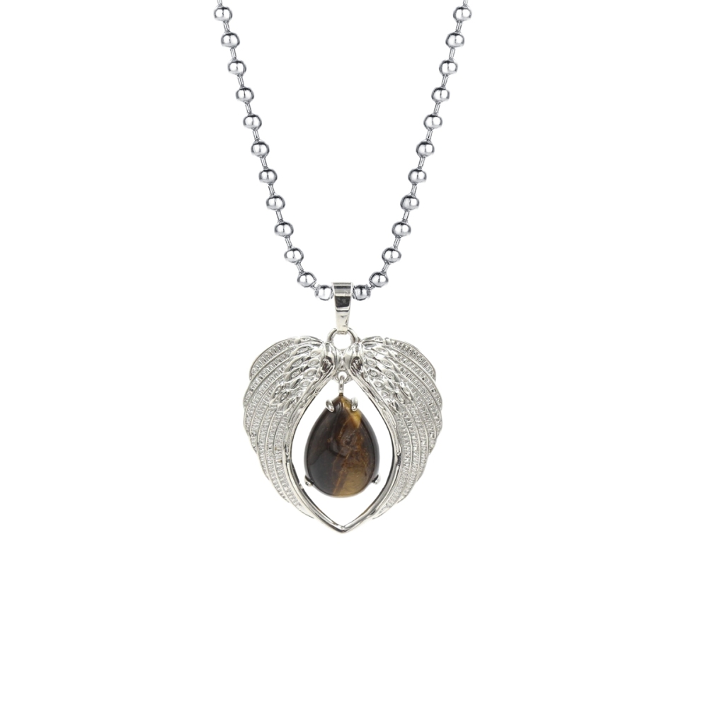 1 Pc Angel Wings Embracing Water Drop Stone Pendant Necklace Charms Healing Natural Crystal Silver Alloy Jewelry