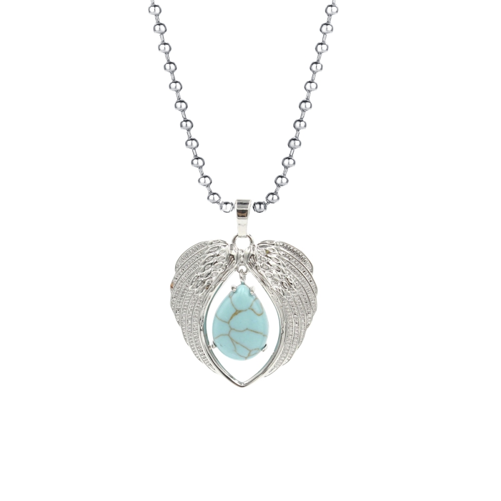 1 Pc Angel Wings Embracing Water Drop Stone Pendant Necklace Charms Healing Natural Crystal Silver Alloy Jewelry