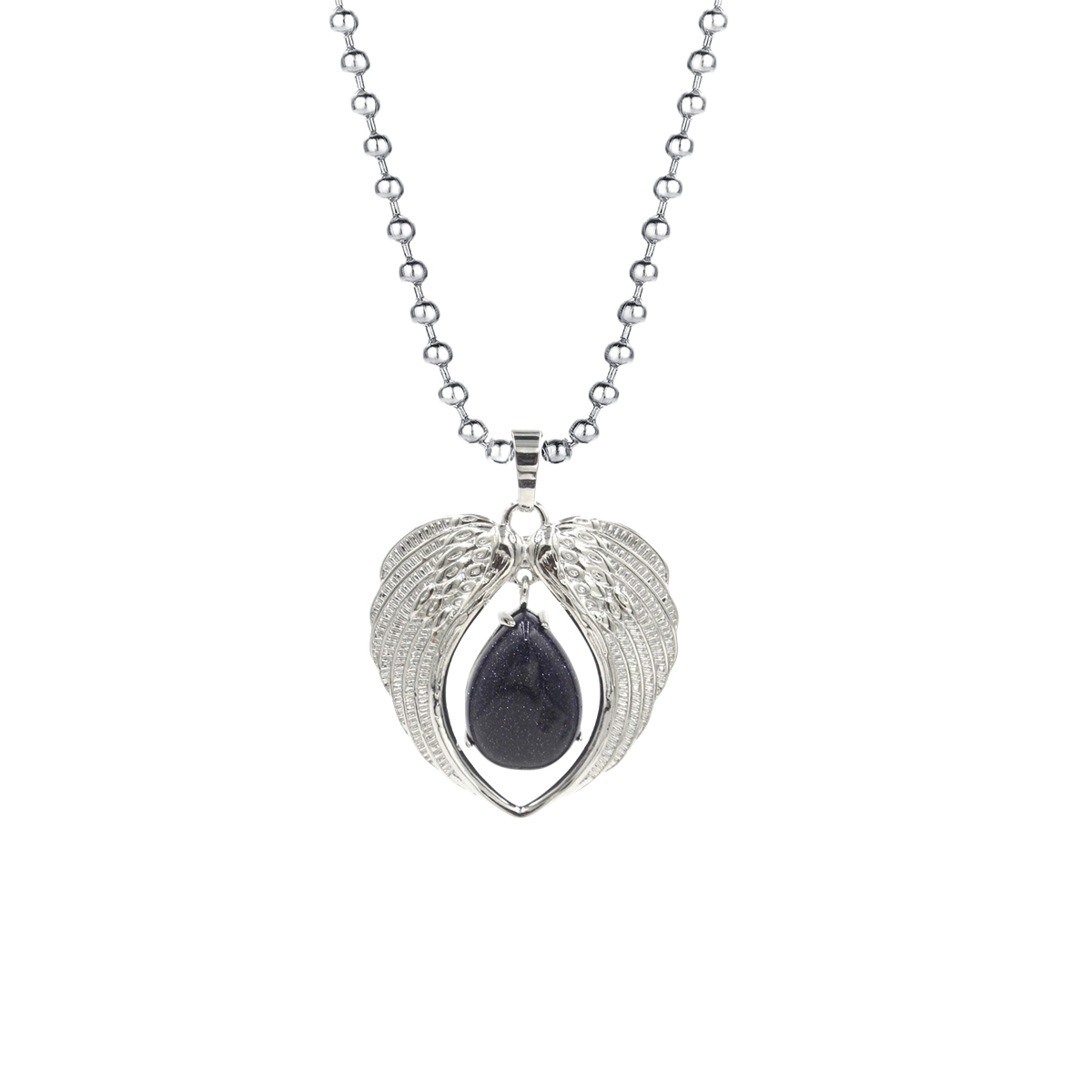 1 Pc Angel Wings Embracing Water Drop Stone Pendant Necklace Charms Healing Natural Crystal Silver Alloy Jewelry
