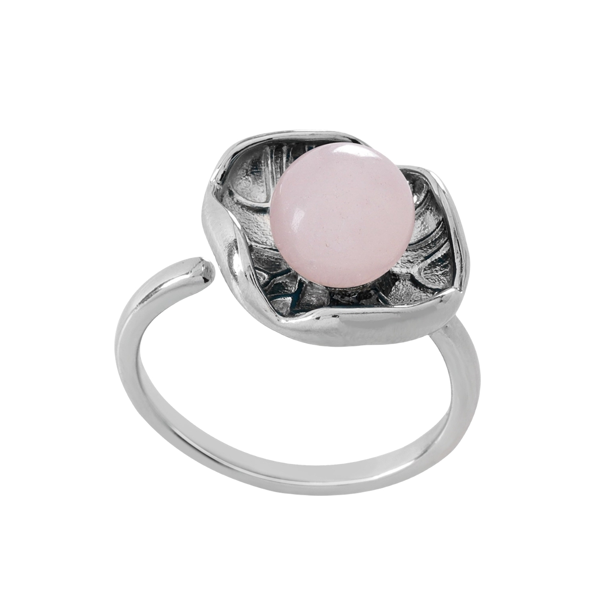 1 Pc Dainty Handmade Natural Crystal Dewdrop Lotus Leaf Adjustable Silver Ring Gemstone Jewelry