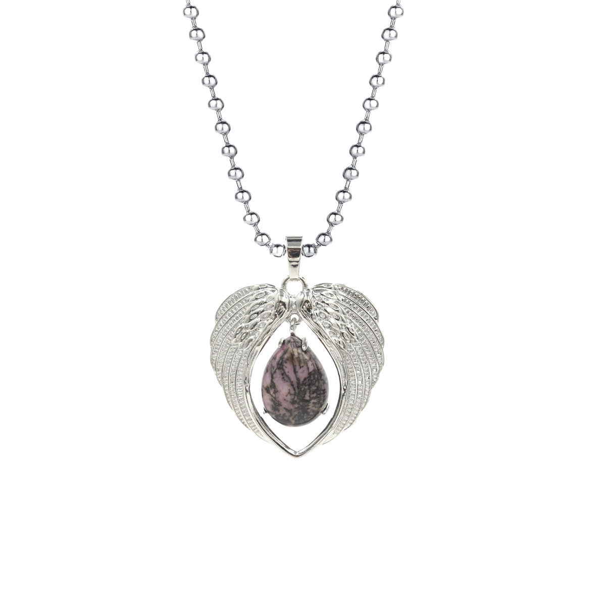 1 Pc Angel Wings Embracing Water Drop Stone Pendant Necklace Charms Healing Natural Crystal Silver Alloy Jewelry