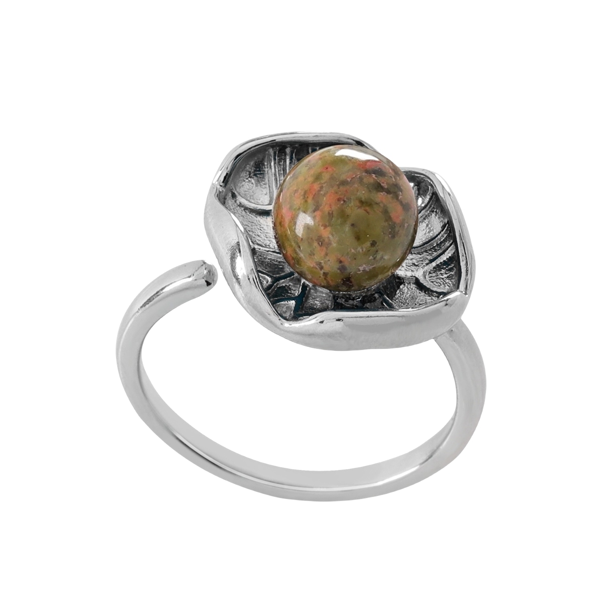 1 Pc Dainty Handmade Natural Crystal Dewdrop Lotus Leaf Adjustable Silver Ring Gemstone Jewelry