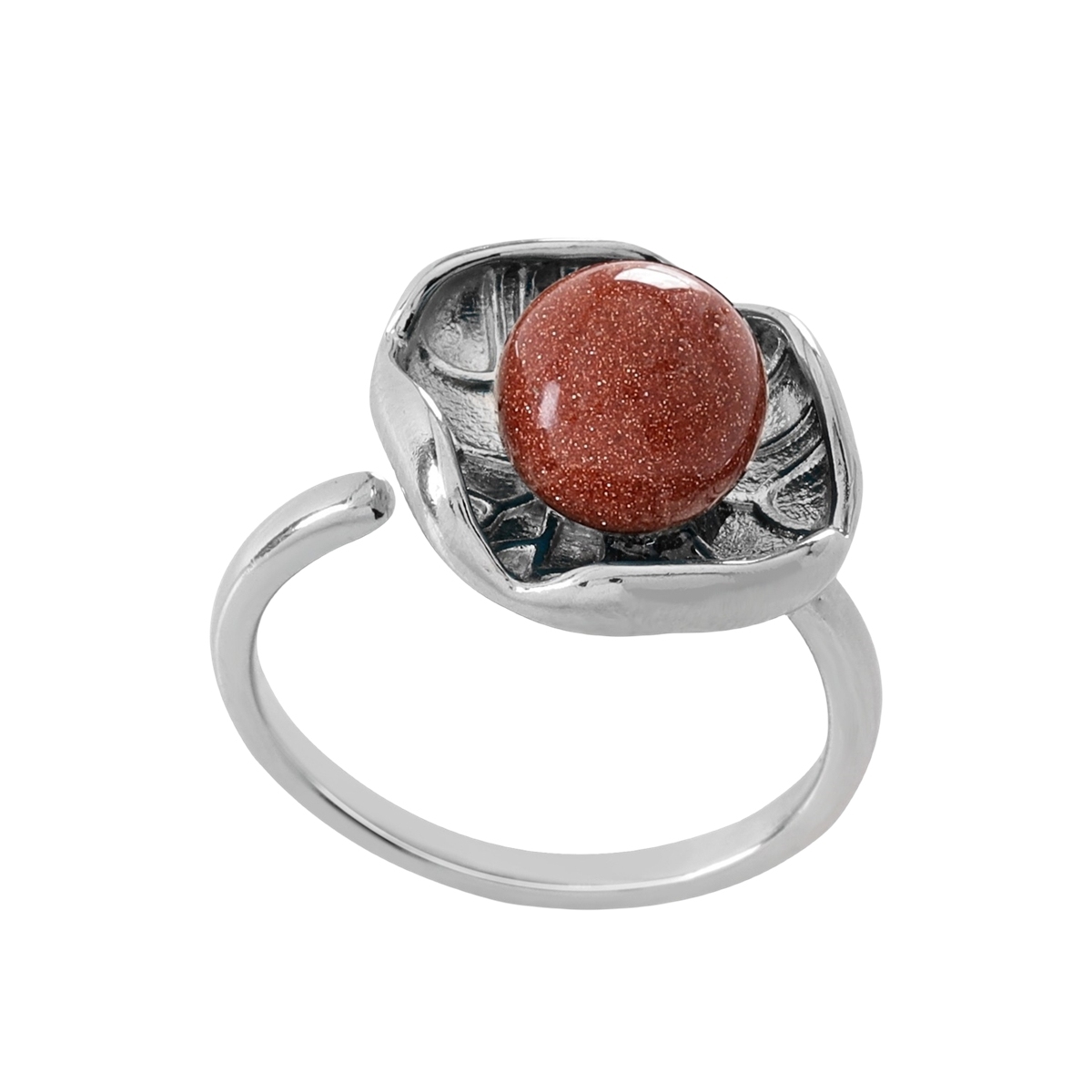 1 Pc Dainty Handmade Natural Crystal Dewdrop Lotus Leaf Adjustable Silver Ring Gemstone Jewelry
