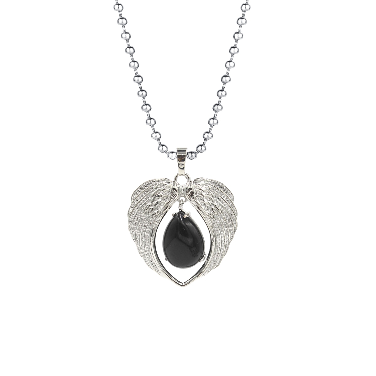 1 Pc Angel Wings Embracing Water Drop Stone Pendant Necklace Charms Healing Natural Crystal Silver Alloy Jewelry