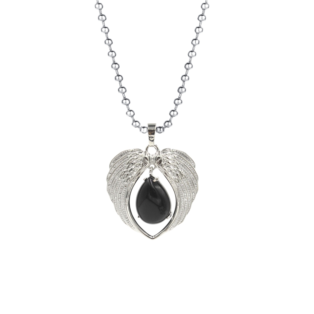 1 Pc Angel Wings Embracing Water Drop Stone Pendant Necklace Charms Healing Natural Crystal Silver Alloy Jewelry