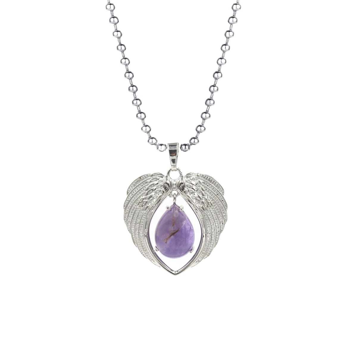 1 Pc Angel Wings Embracing Water Drop Stone Pendant Necklace Charms Healing Natural Crystal Silver Alloy Jewelry