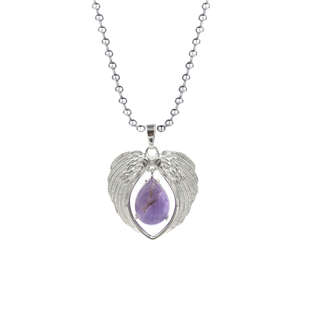 1 Pc Angel Wings Embracing Water Drop Stone Pendant Necklace Charms Healing Natural Crystal Silver Alloy Jewelry