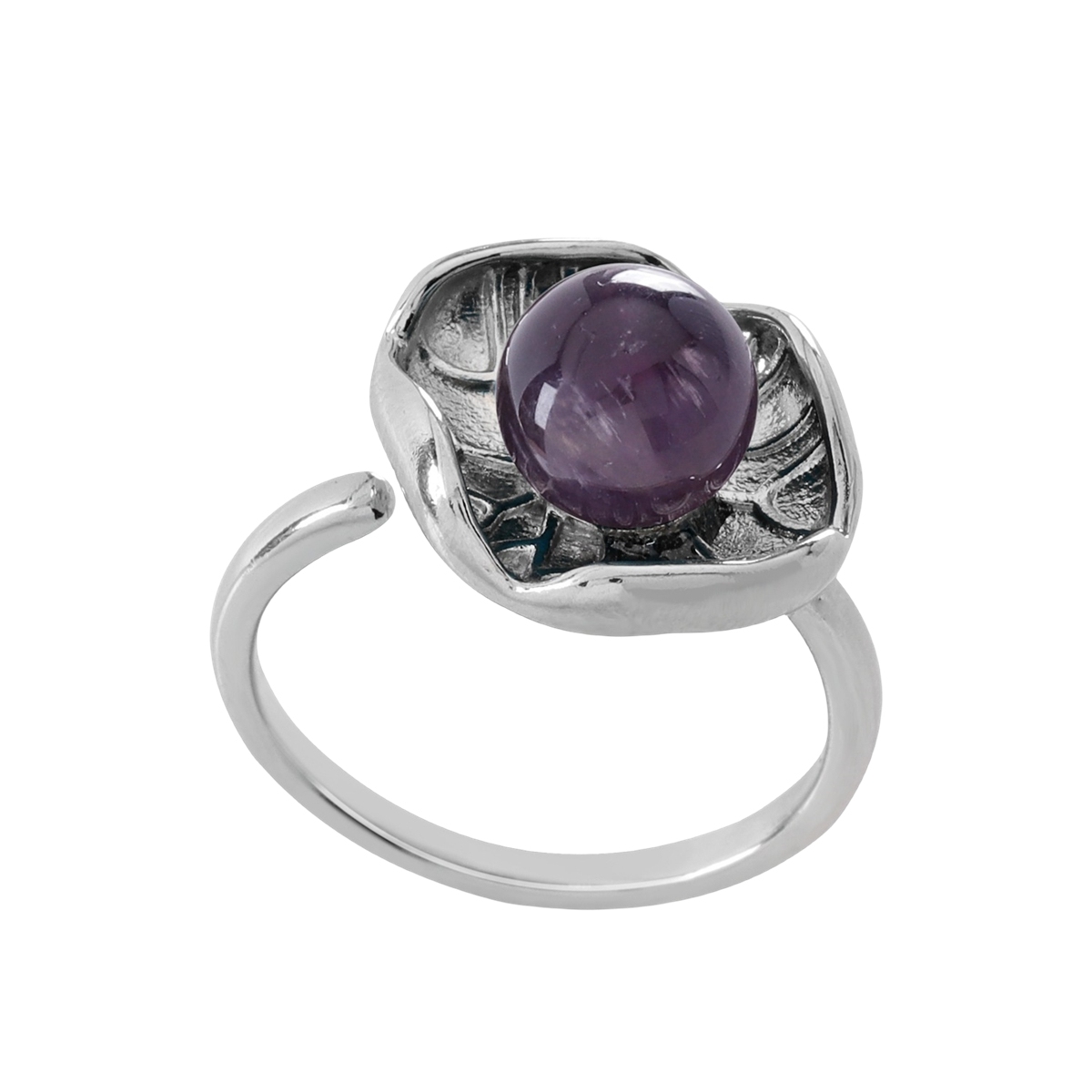 1 Pc Dainty Handmade Natural Crystal Dewdrop Lotus Leaf Adjustable Silver Ring Gemstone Jewelry